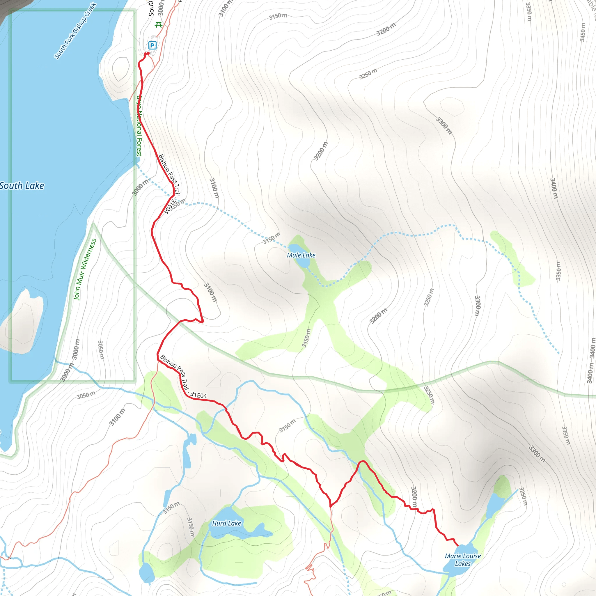 Mary Louise Lake via Bishop Pass Trail mobile static map