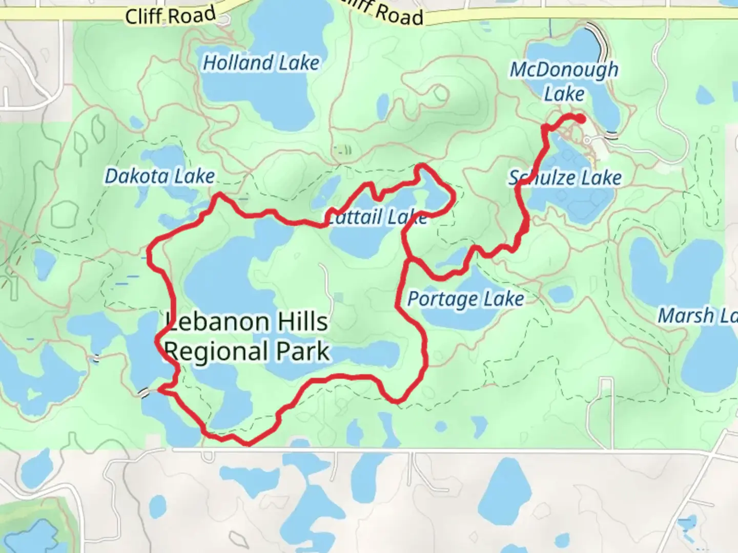 An image depicting the trail O'Brien Lake, Lily Pond and Cattail Lake Loop via Voyageur Trek and its surrounding area.