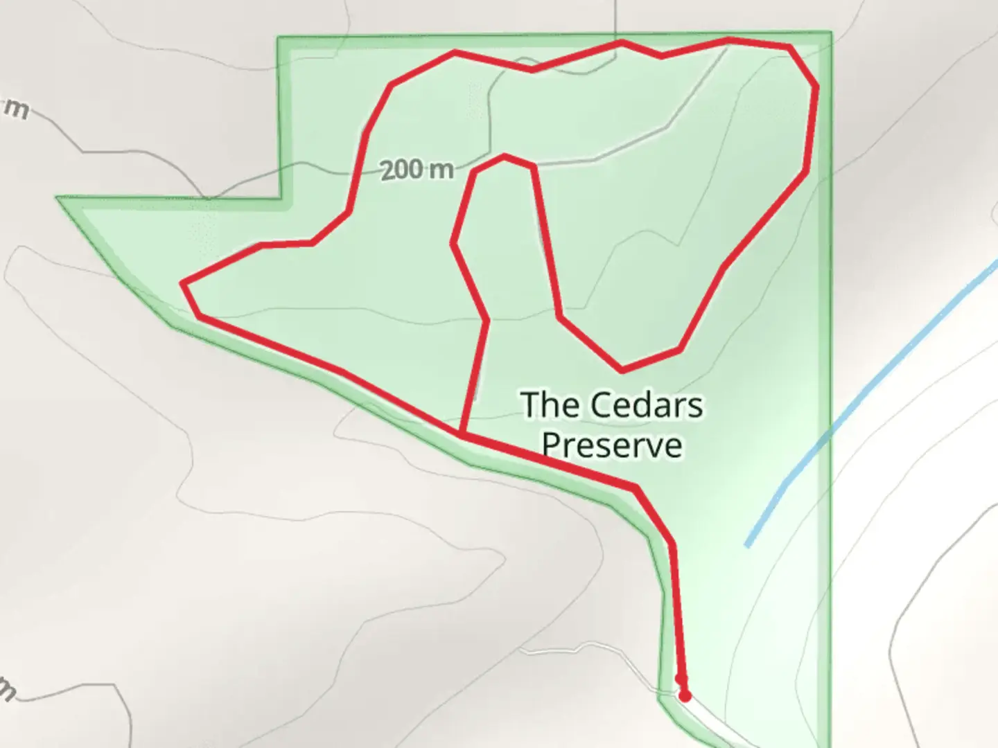 An image depicting the trail The Cedars Preserve Loop and its surrounding area.