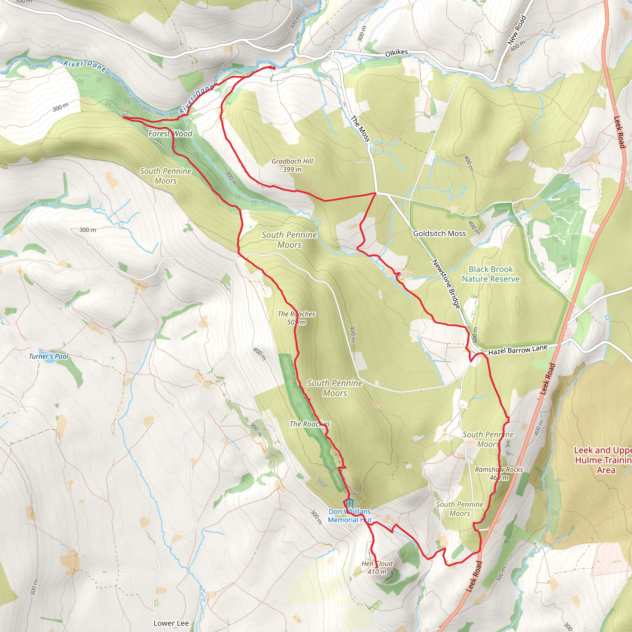 Hen Cloud and The Roaches from Gradbach mobile static map