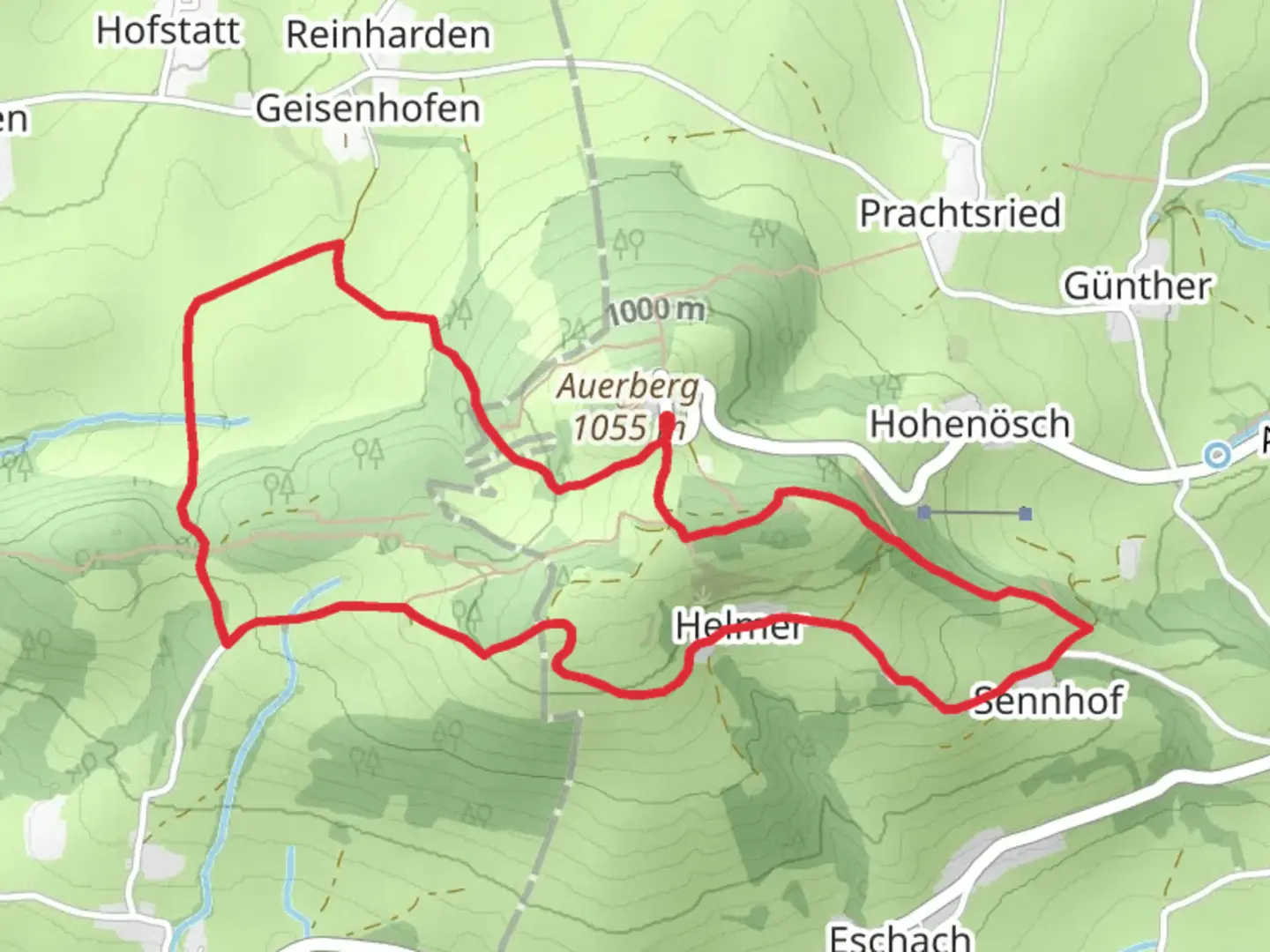An image depicting the trail Auerberg, Romische Walle and Buffernandel Loop via Jagersteig and its surrounding area.