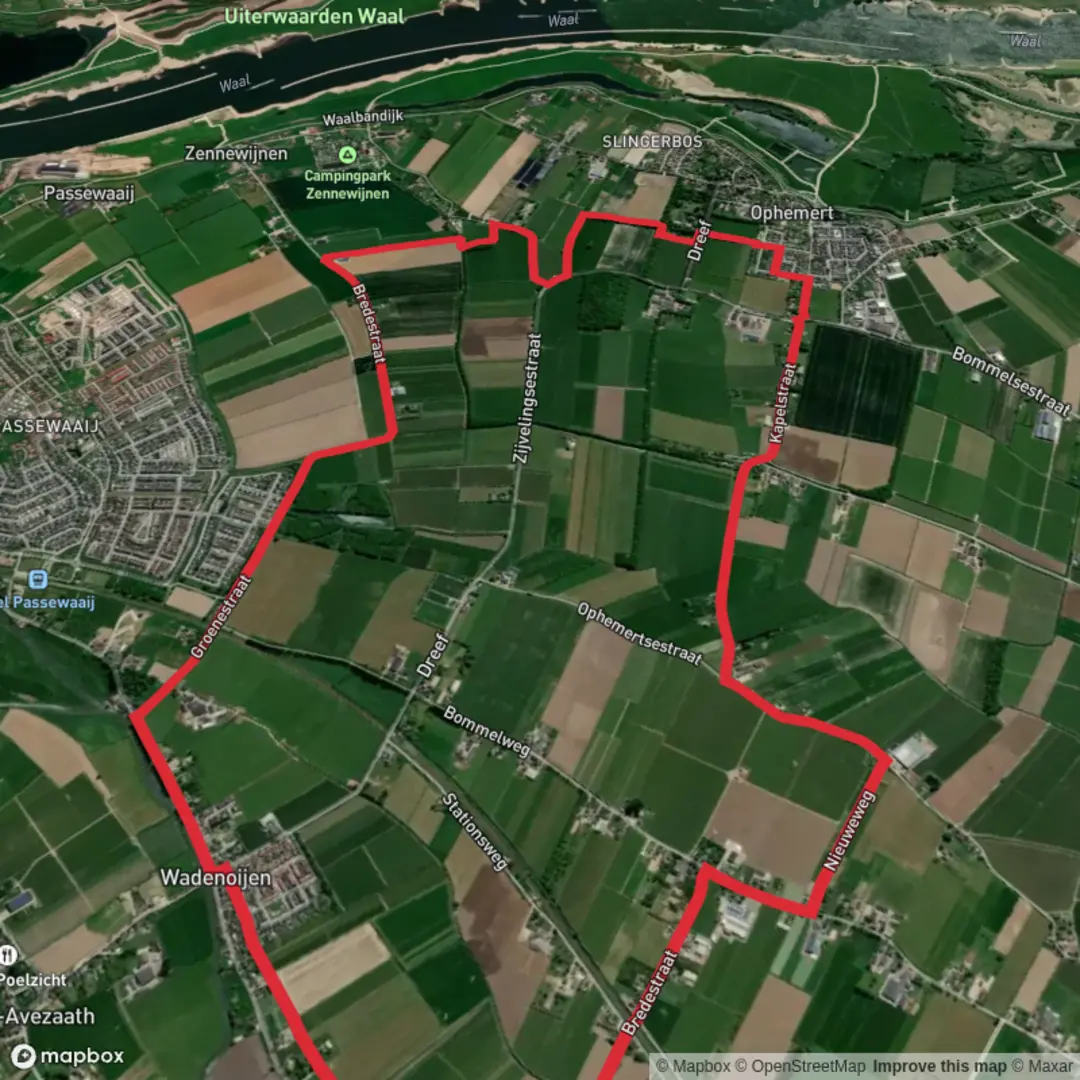 An image depicting the trail Groenestraat and Maarten van Rossumpad Loop and its surrounding area.
