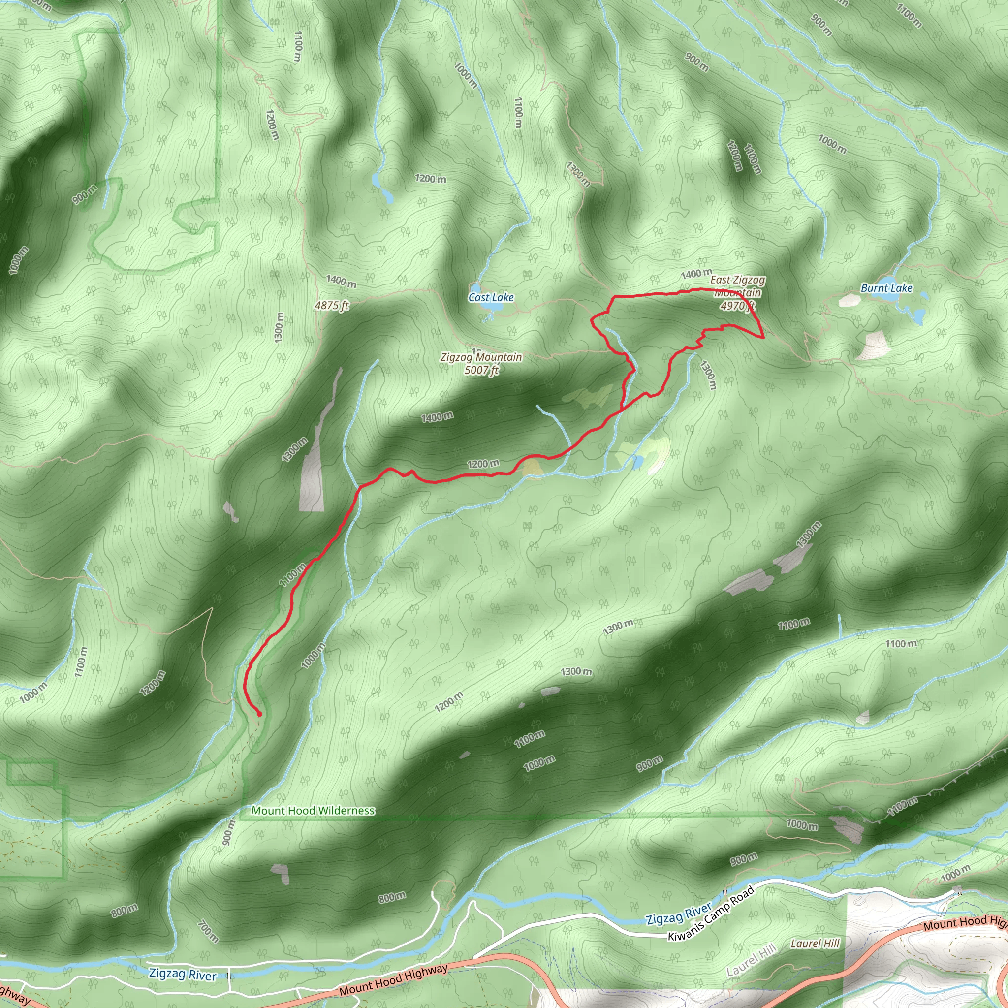East Zigzag Mountain via Burnt Lake Trail and Devil's Tie Trail mobile static map