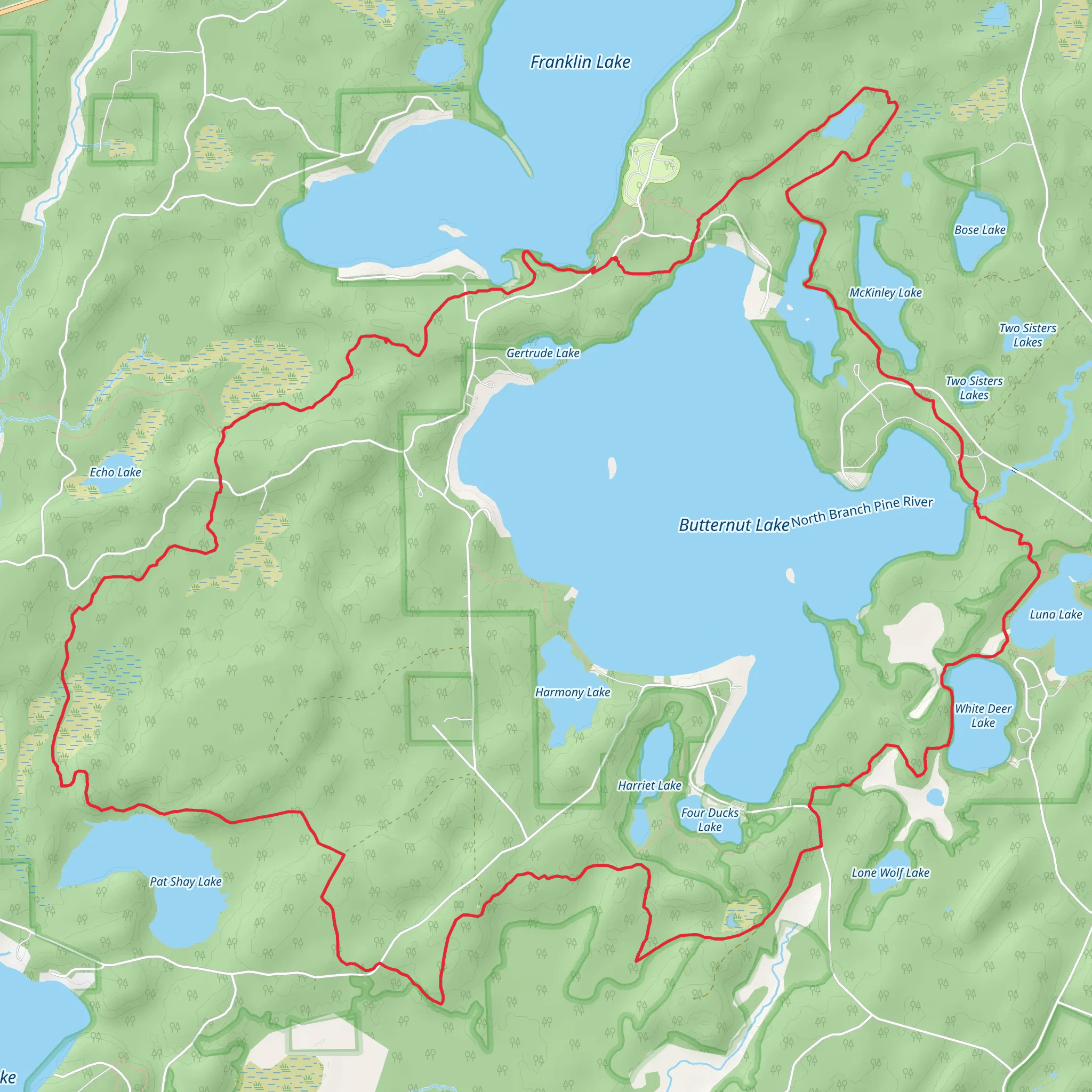 Butternut Lake, Three Johns Lake and Luna Lake Loop mobile static map