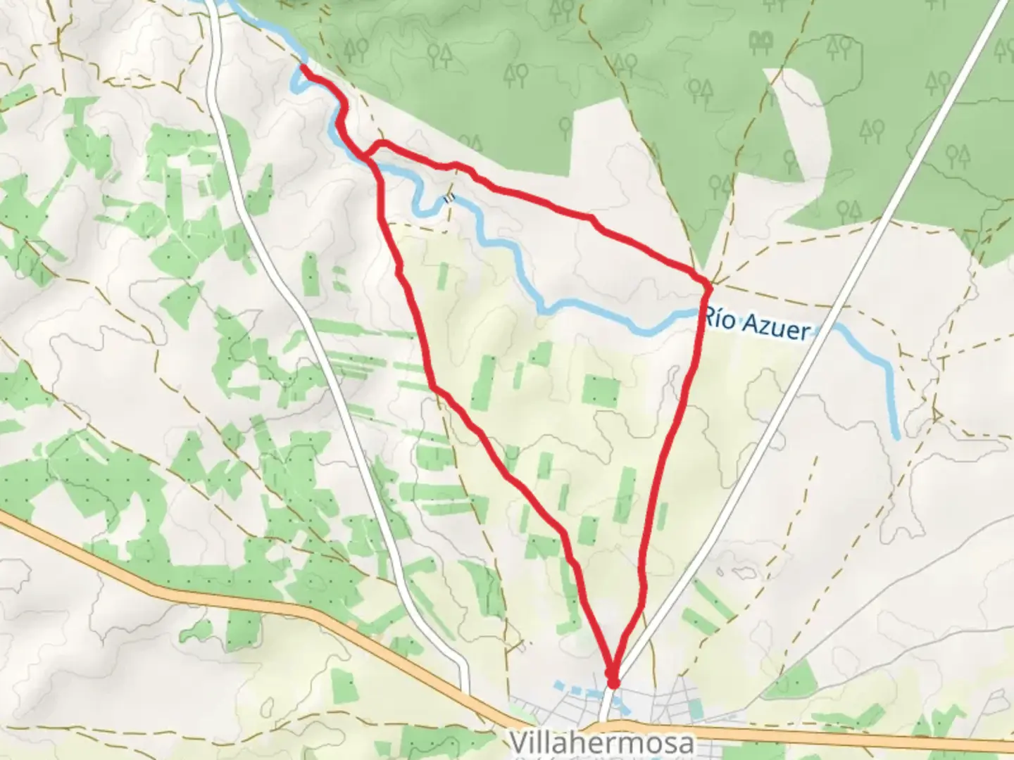 An image depicting the trail Dehesa Cortada - Fte Blanca - Villahermosa PR CR 44 and its surrounding area.
