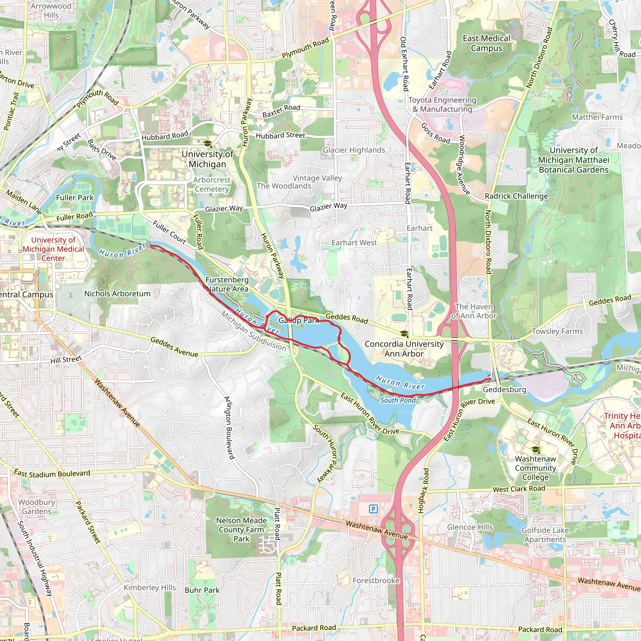 Gallup Park and Furstenberg Nature Area Loop mobile static map