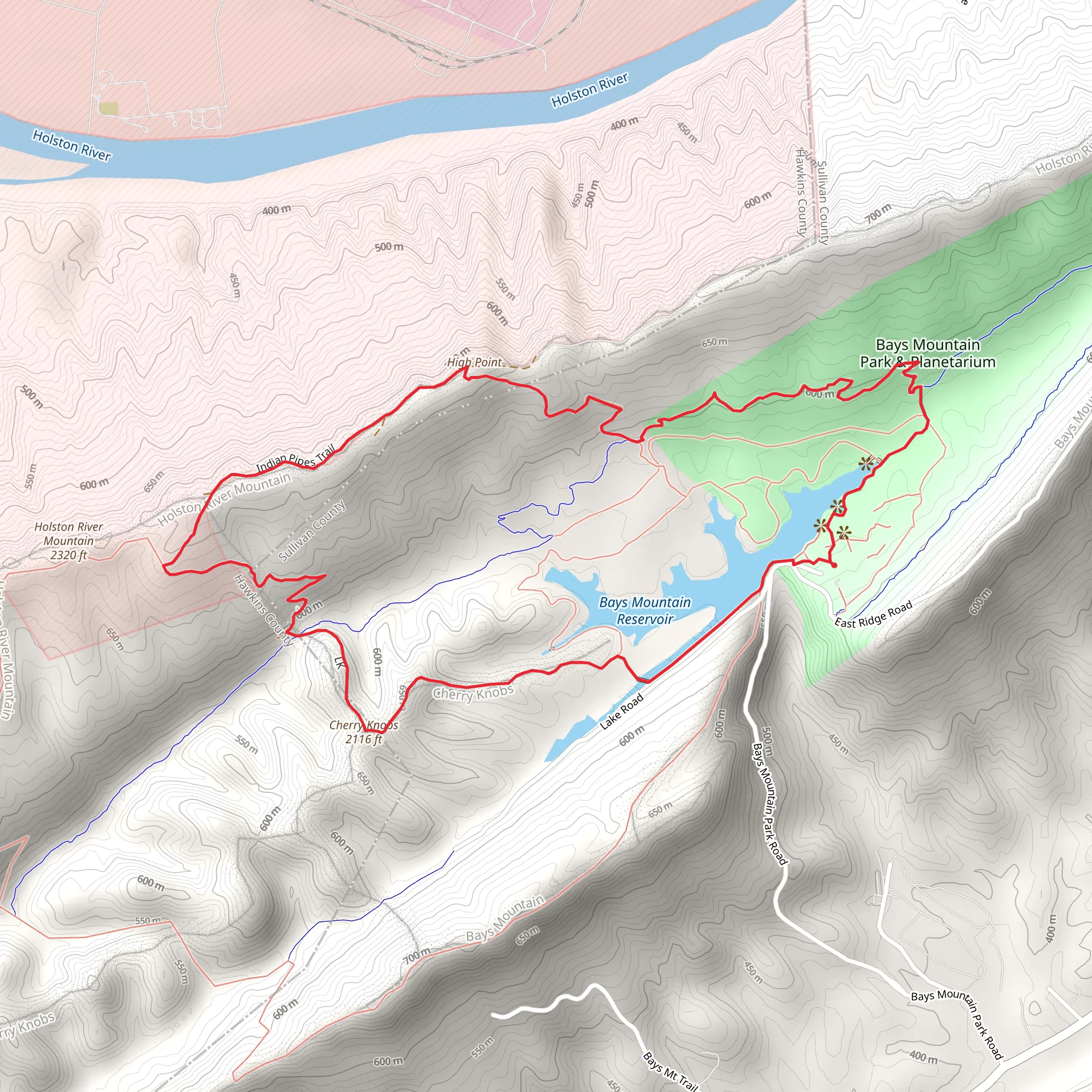 Bays Mountain Reservoir and Cherry Knobs Loop Trail mobile static map