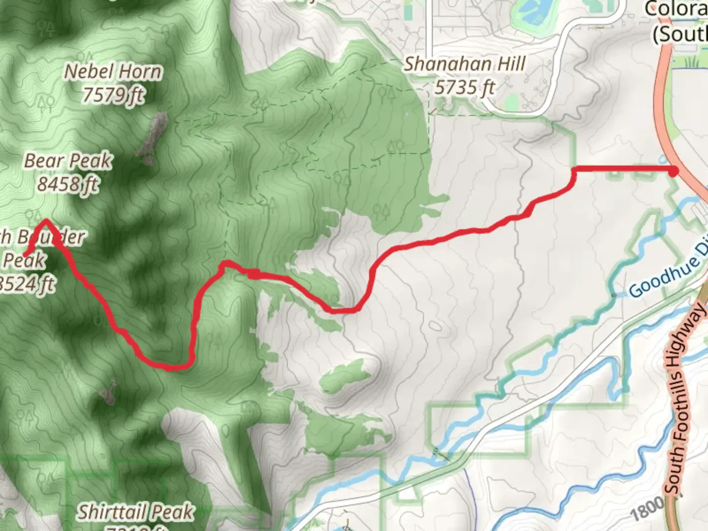 An image depicting the trail South Boulder Peak via Lower Big Bluestem Trail and its surrounding area.