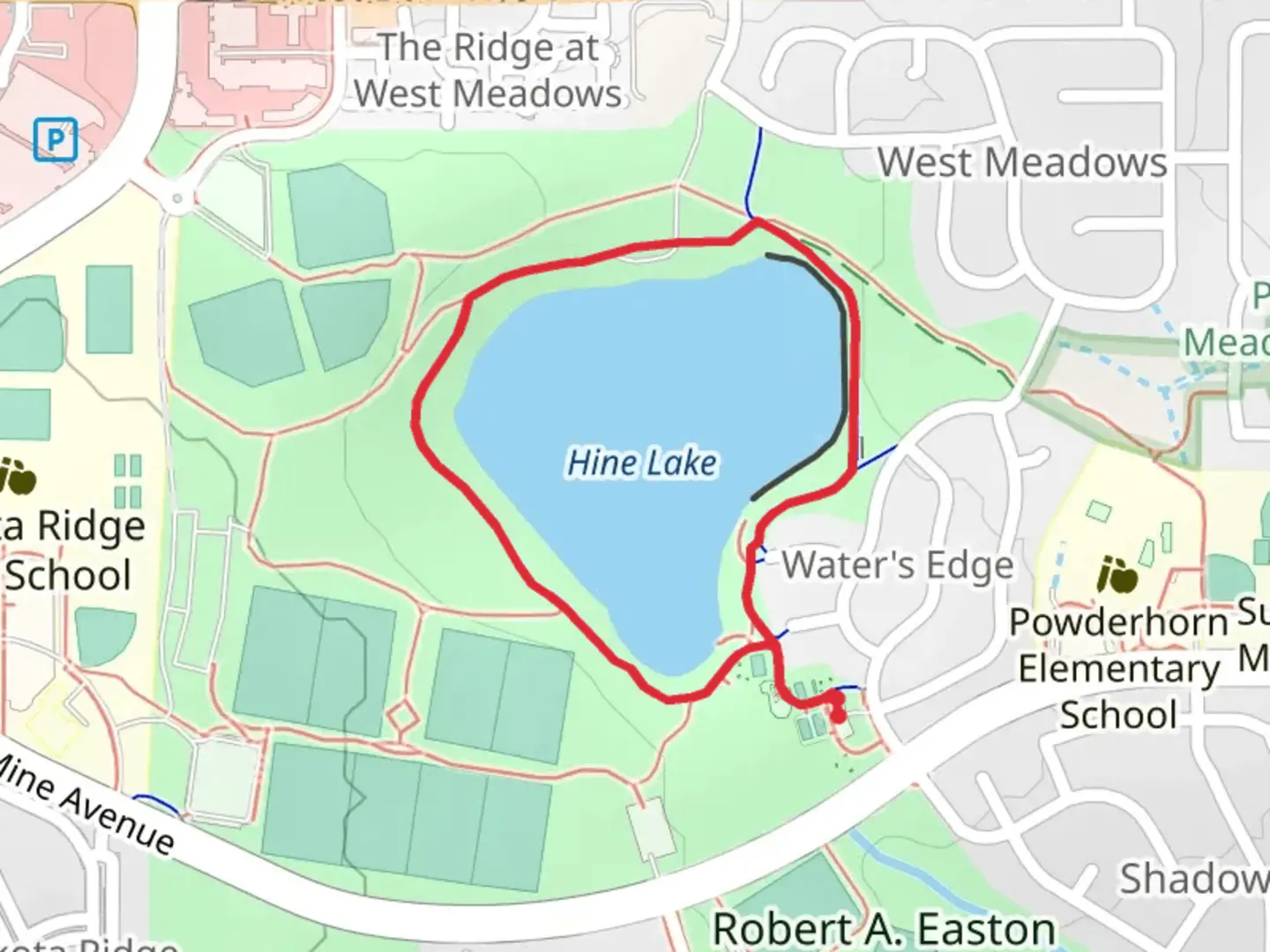 An image depicting the trail Hine Lake Loop and its surrounding area.