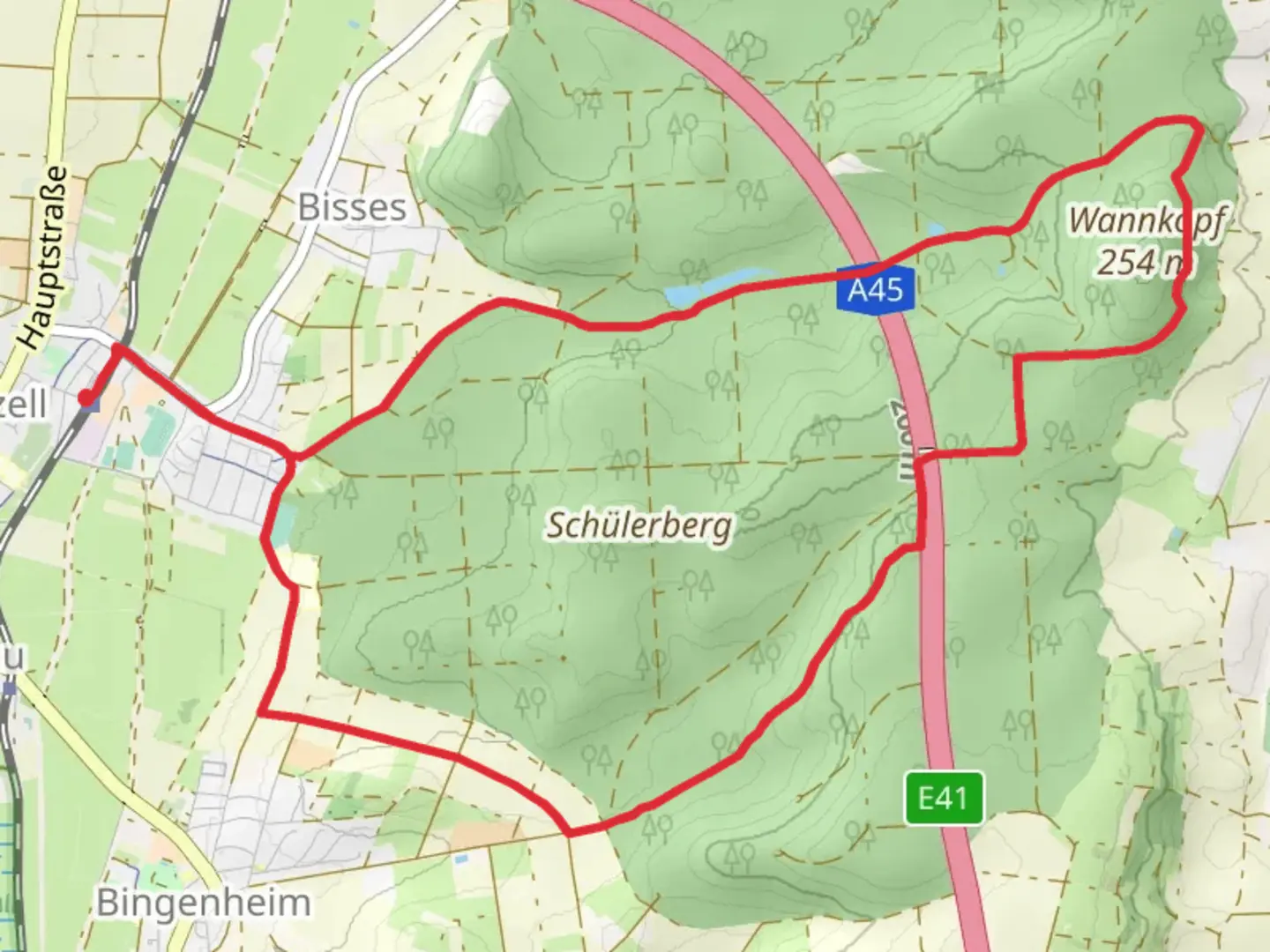 An image depicting the trail Jägerteich via Wetterau Spessart Weg and its surrounding area.