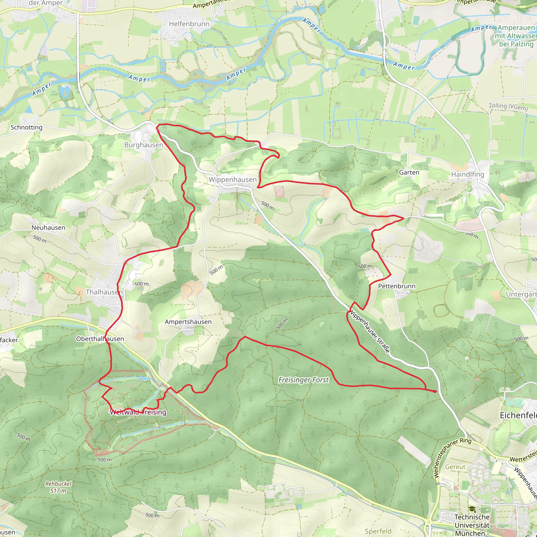 Freisinger Forst and Weltwald Freising Loop mobile static map