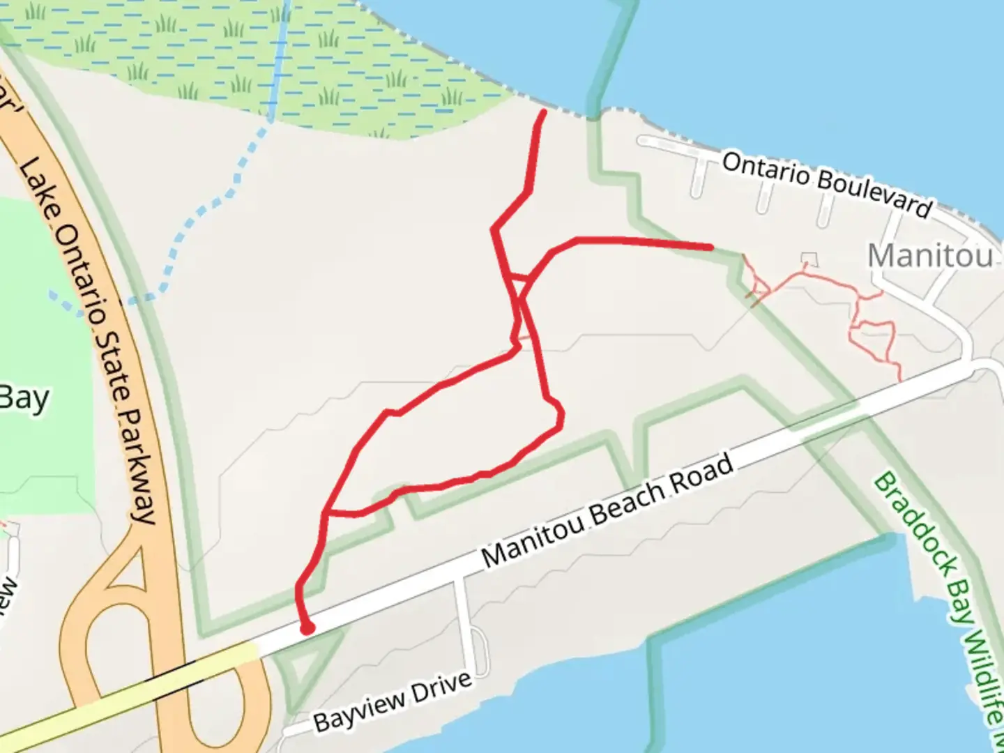 An image depicting the trail Manitou Beach Walk and its surrounding area.