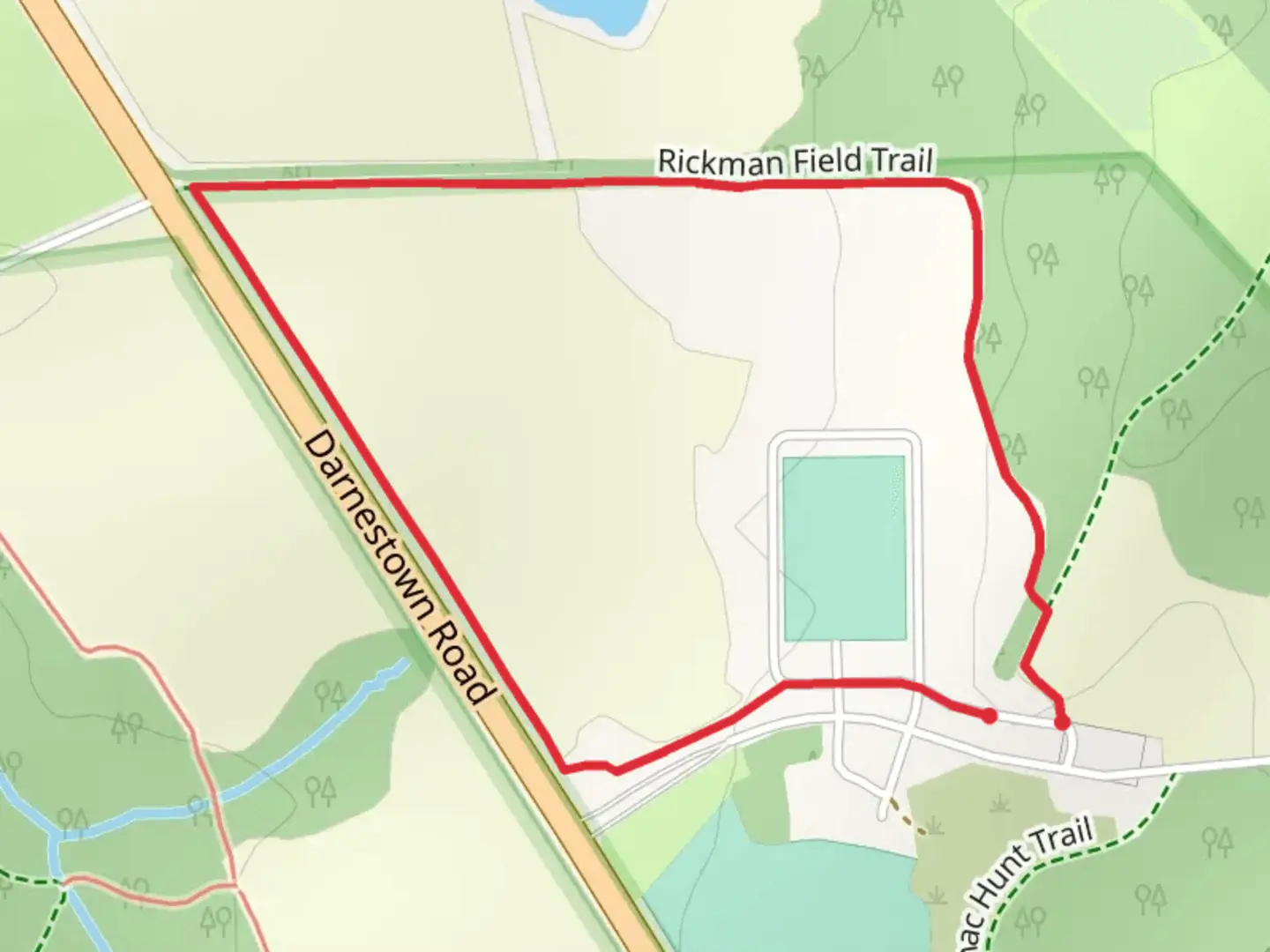 An image depicting the trail Rickman Field Loop Trail and its surrounding area.