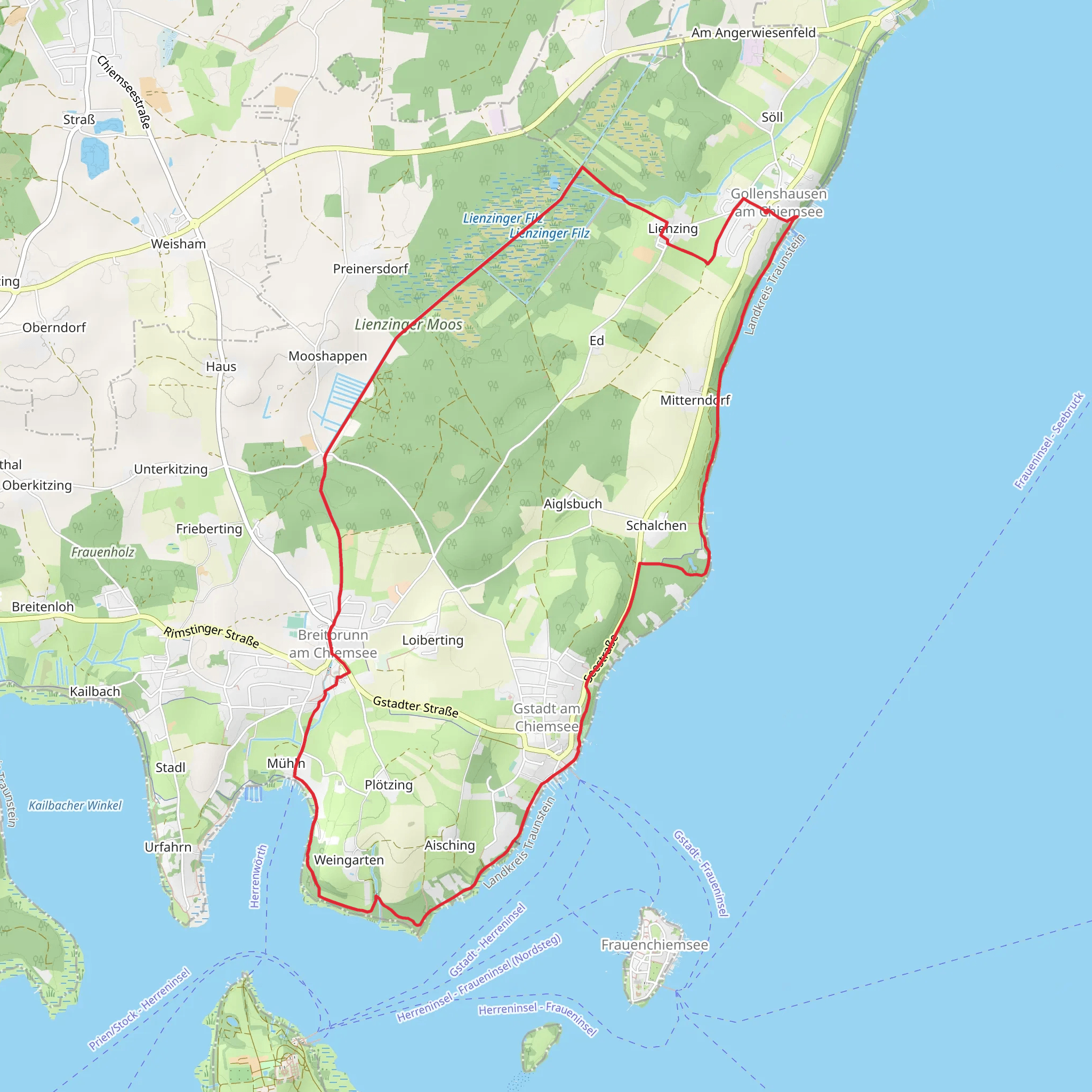 Lienzing to Mühln Loop via Lienzinger Moos and Chiemsee Rundweg mobile static map