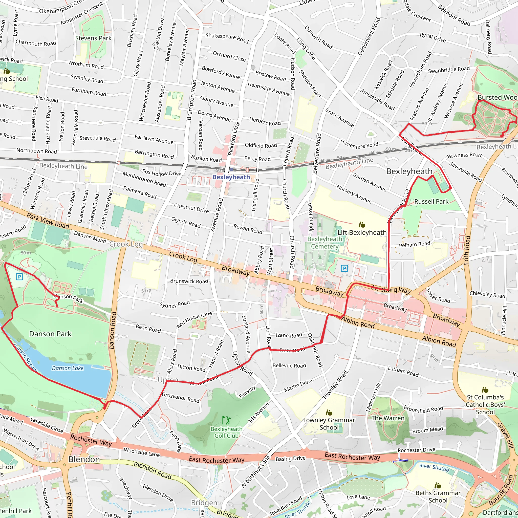 Danson Park Walk from Barnehurst mobile static map