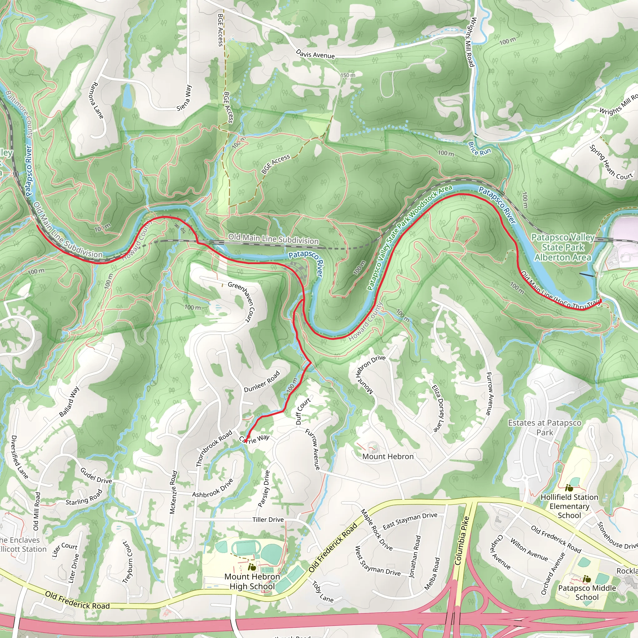 Old Main Line - HoCo Thru Trail via Dorseys Run mobile static map