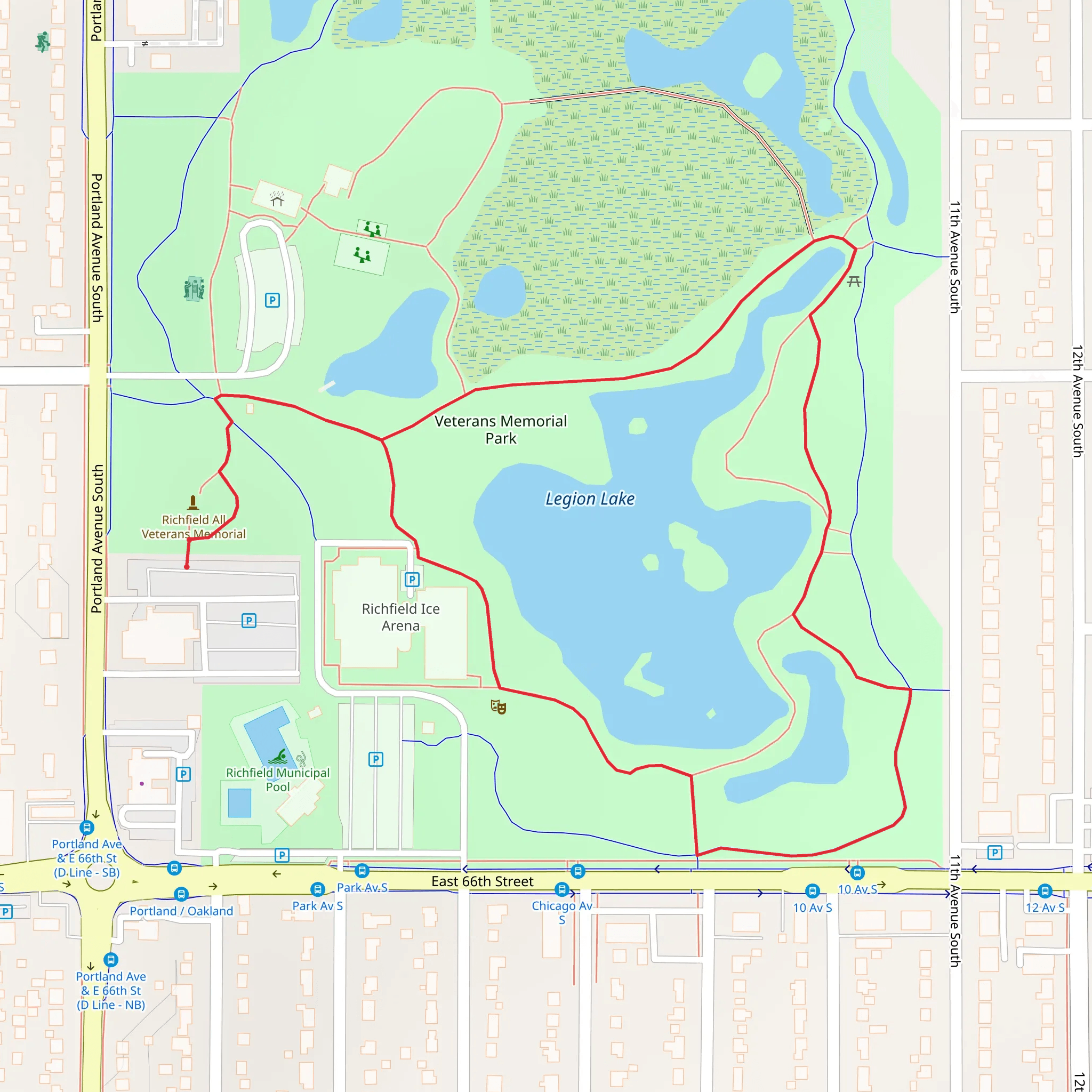 Legion Lake Loop in Veterans Memorial Park mobile static map