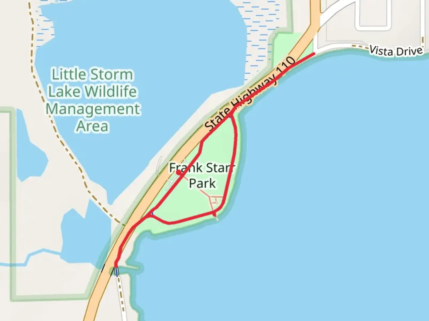 An image depicting the trail Frank Starr Park Loop and its surrounding area.