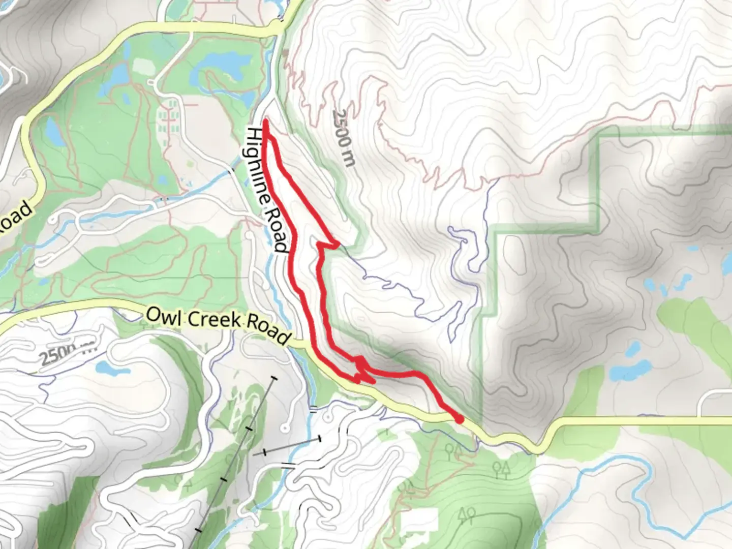 An image depicting the trail Highline and Lowline Loop and its surrounding area.
