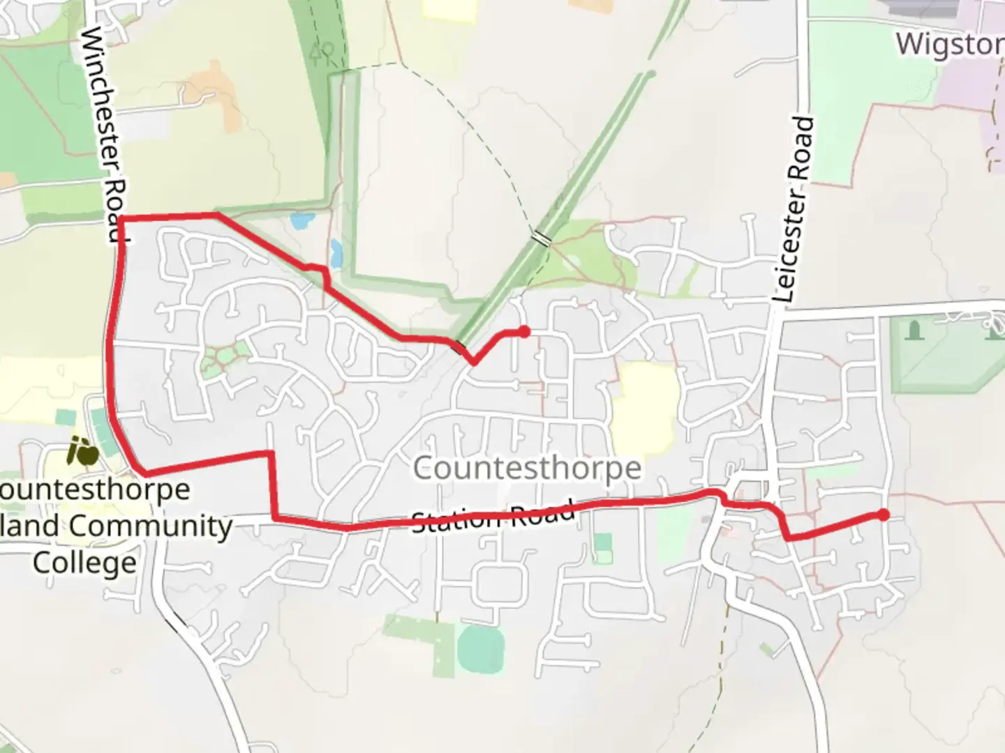 An image depicting the trail Countesthorpe Loop and its surrounding area.