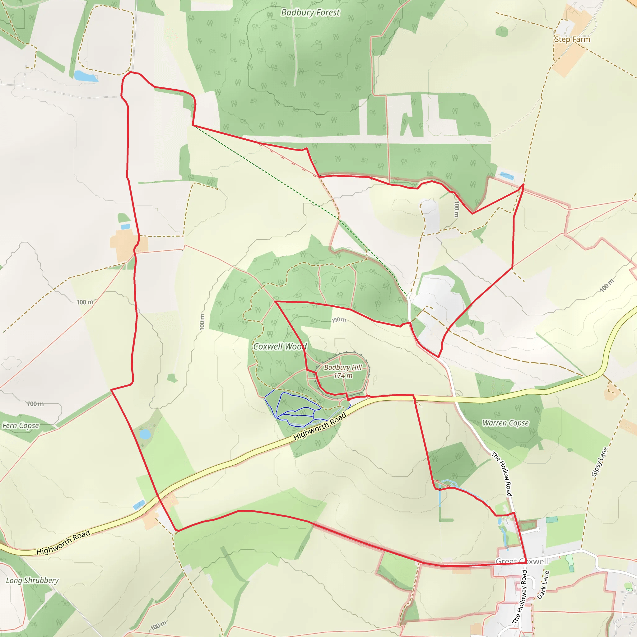 Coxwell Wood Loop - Great Coxwell mobile static map