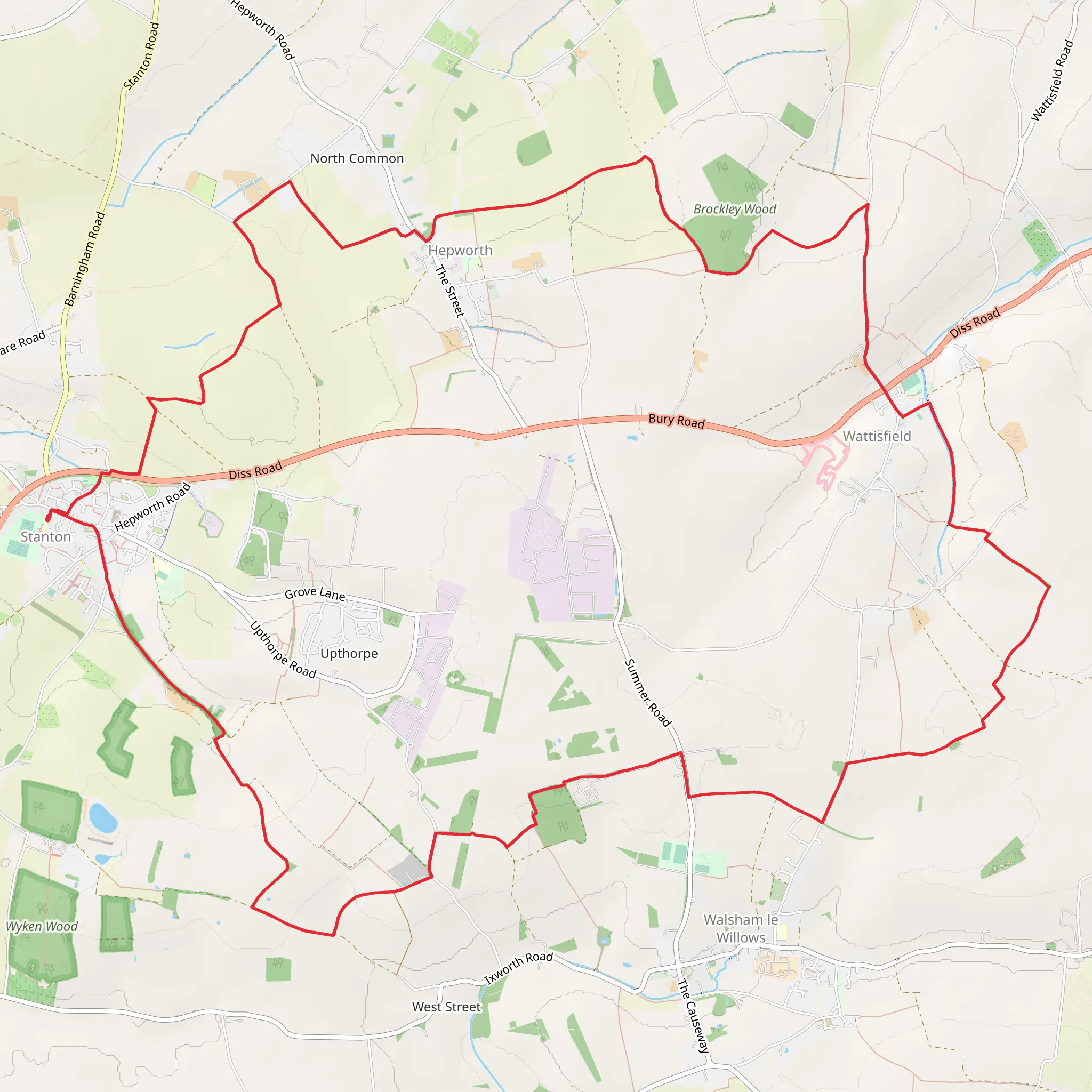 Stanton to Wattisfield Loop mobile static map