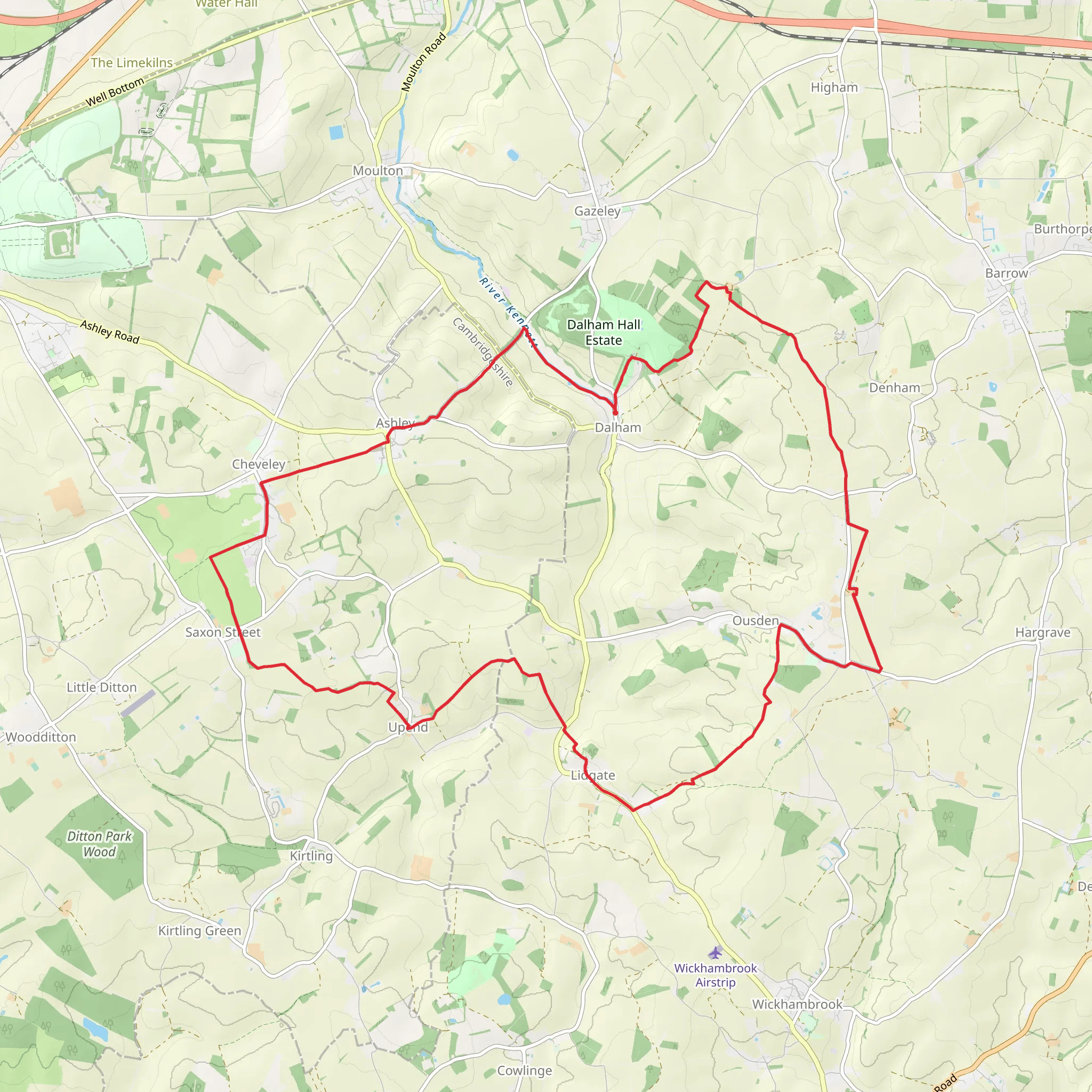 Dalham to Lidgate Loop mobile static map