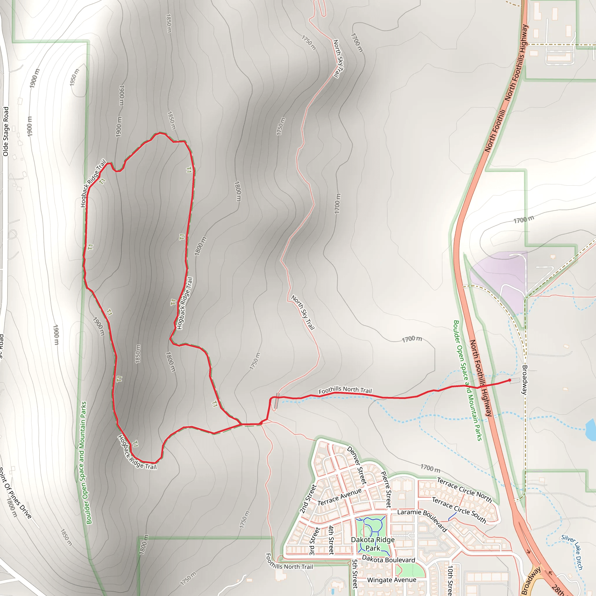 Foothills Trail and Hogback Ridge Trail Loop mobile static map