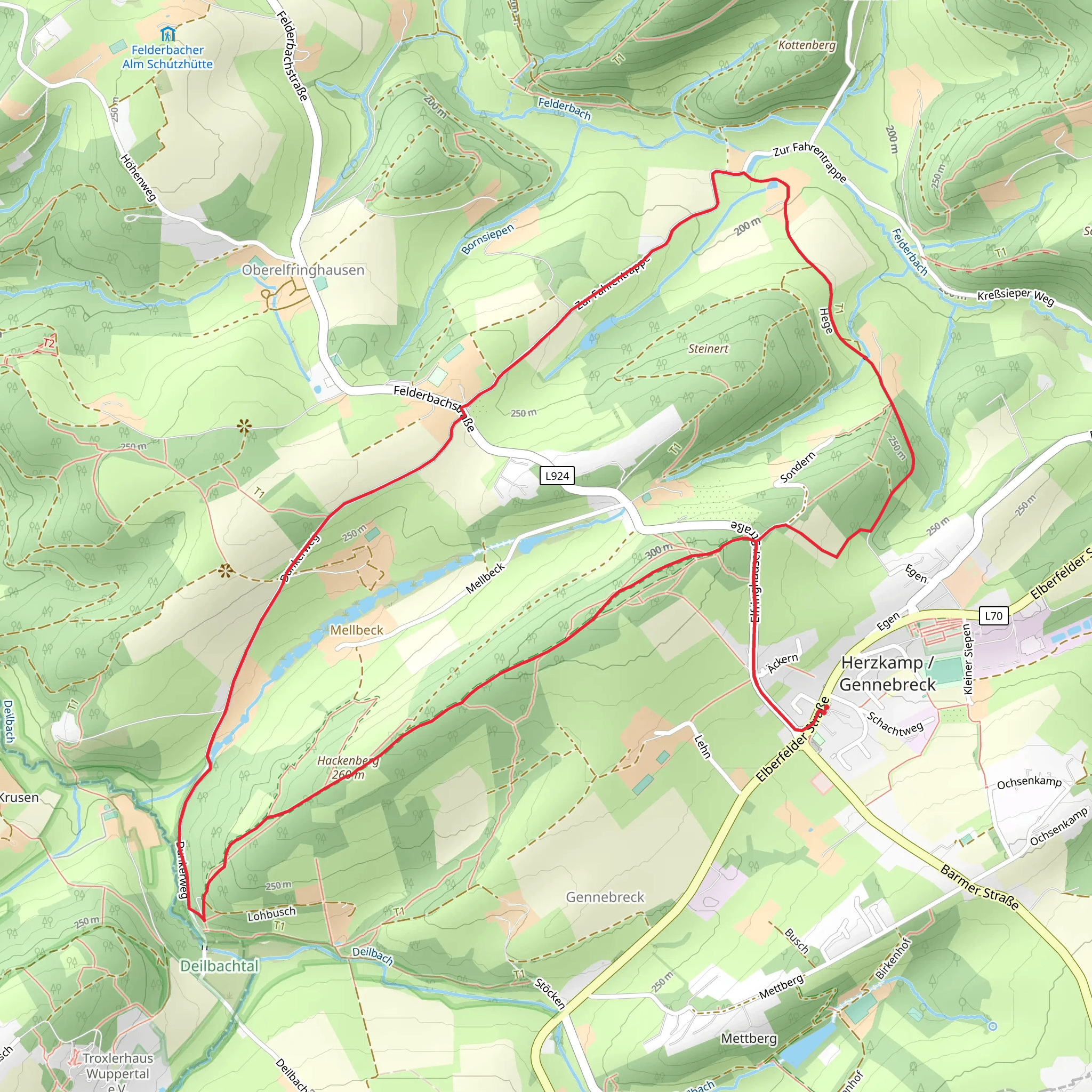Herzkämper Mulde Weg and Hackenberg Loop mobile static map