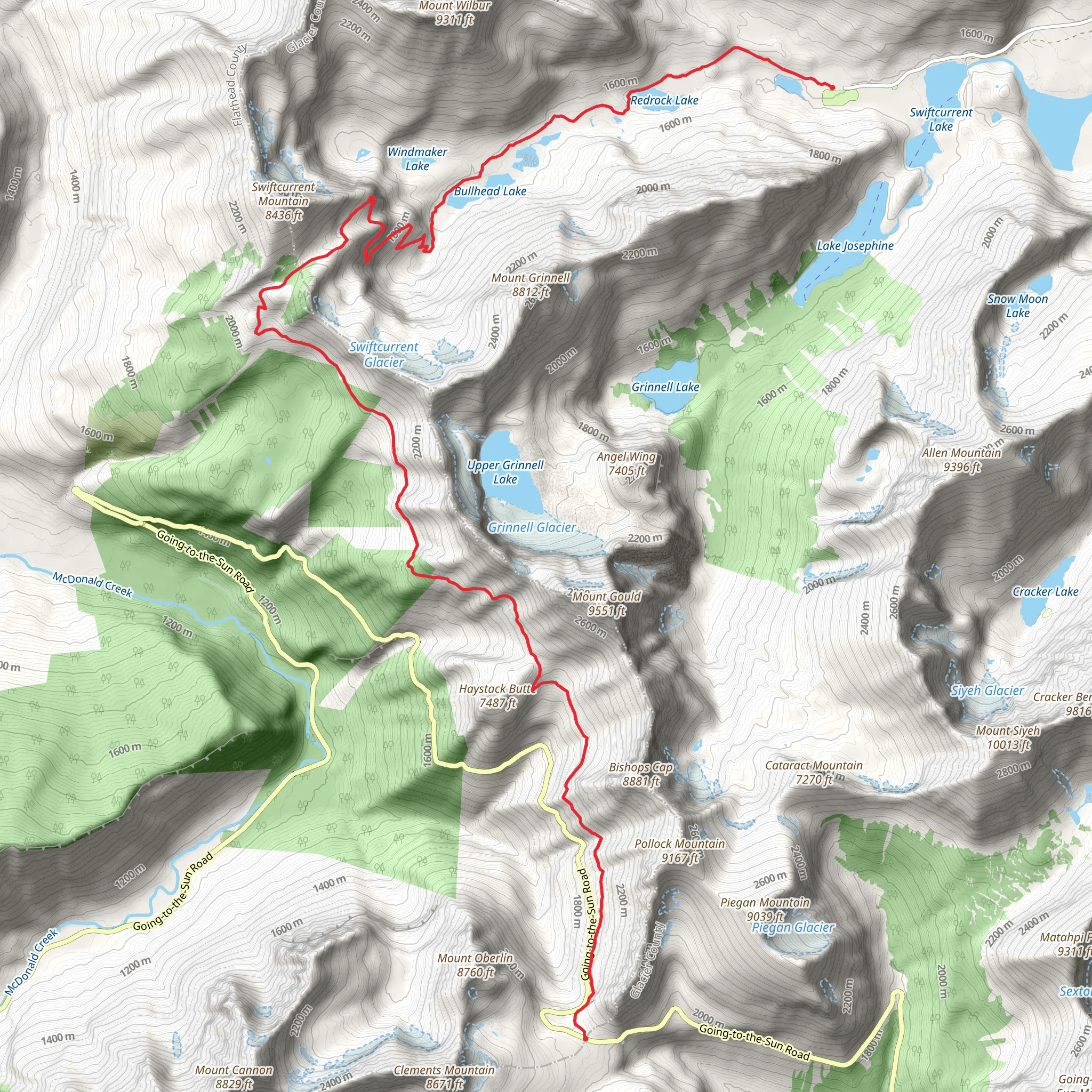 Highline and Continental Divide Trail from Logan Pass mobile static map