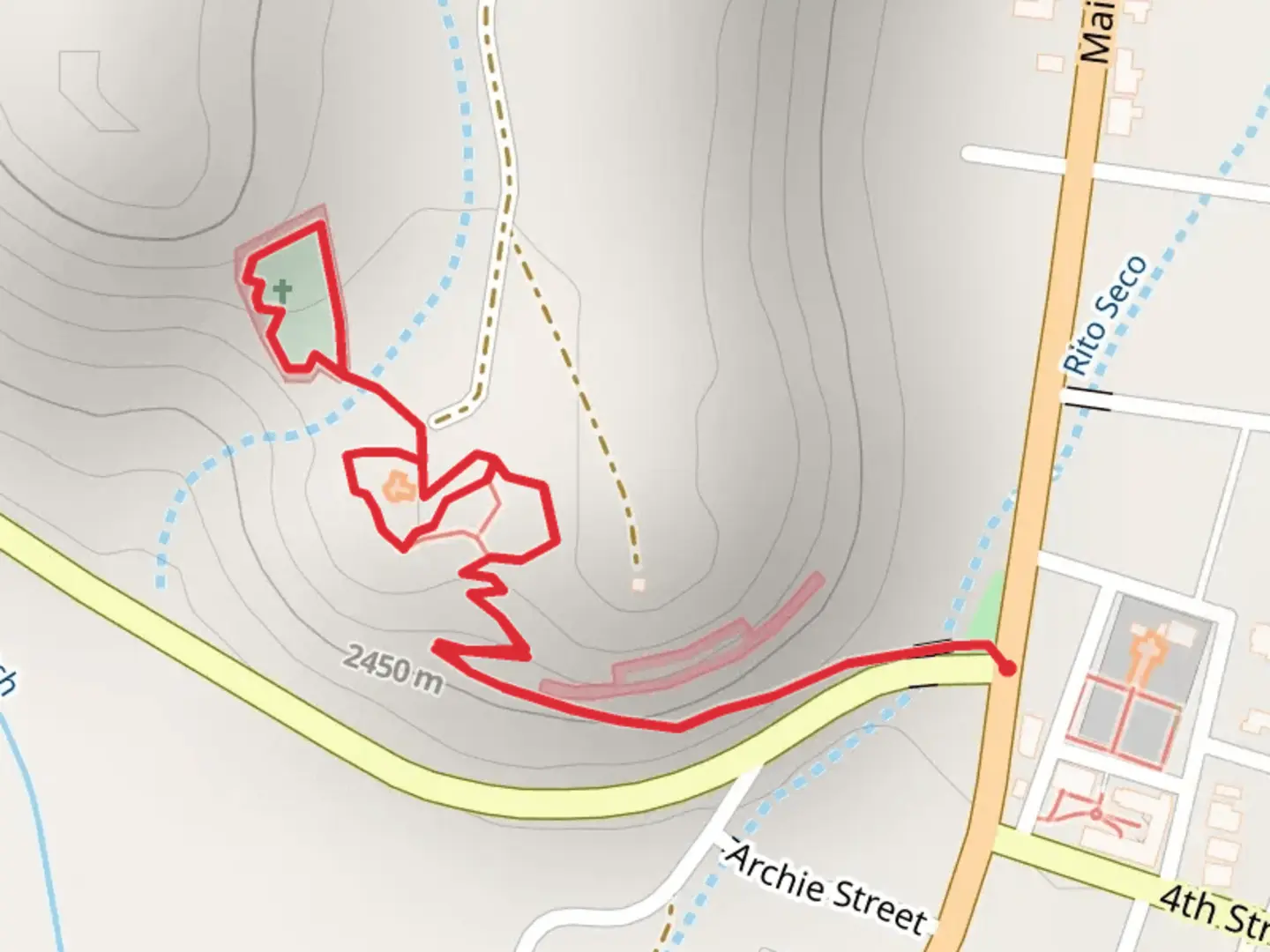 An image depicting the trail Grotto of Our Lady of Guadalupe Loop and its surrounding area.