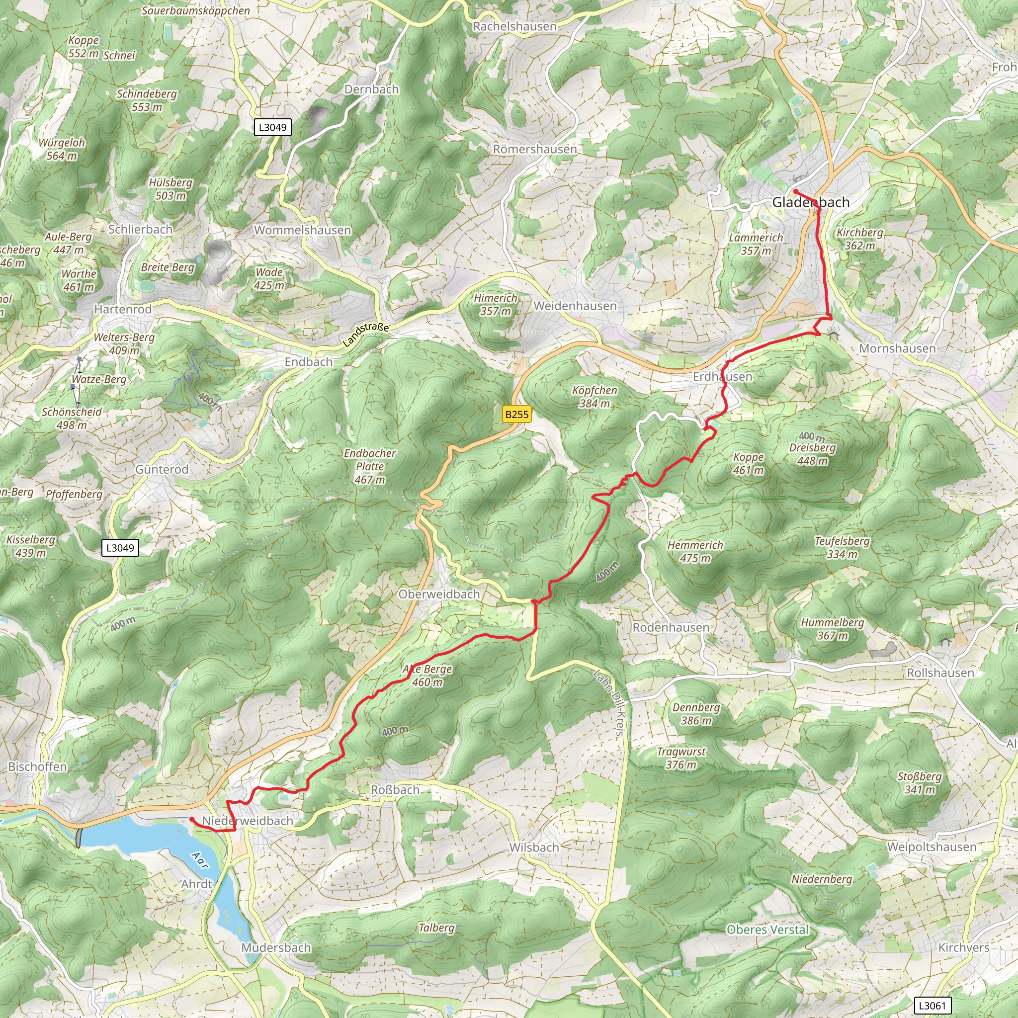 Gladenbach to Aartalsee Walk mobile static map