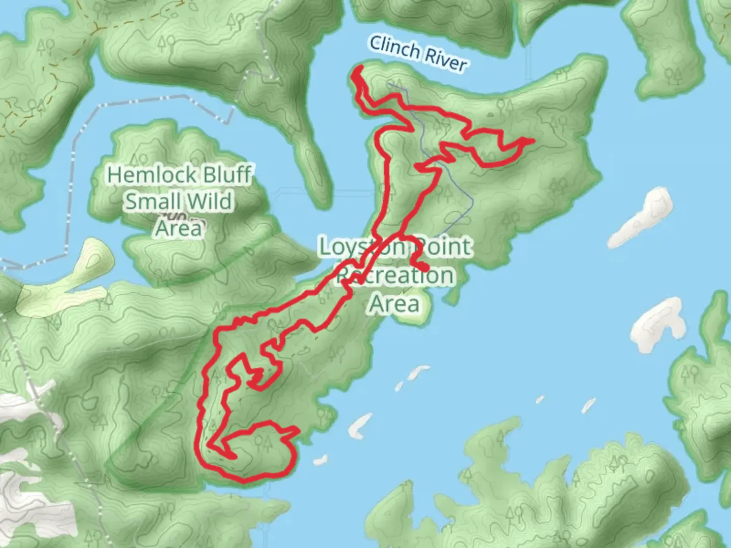 An image depicting the trail Mill Creek and Loyston Point Loop and its surrounding area.