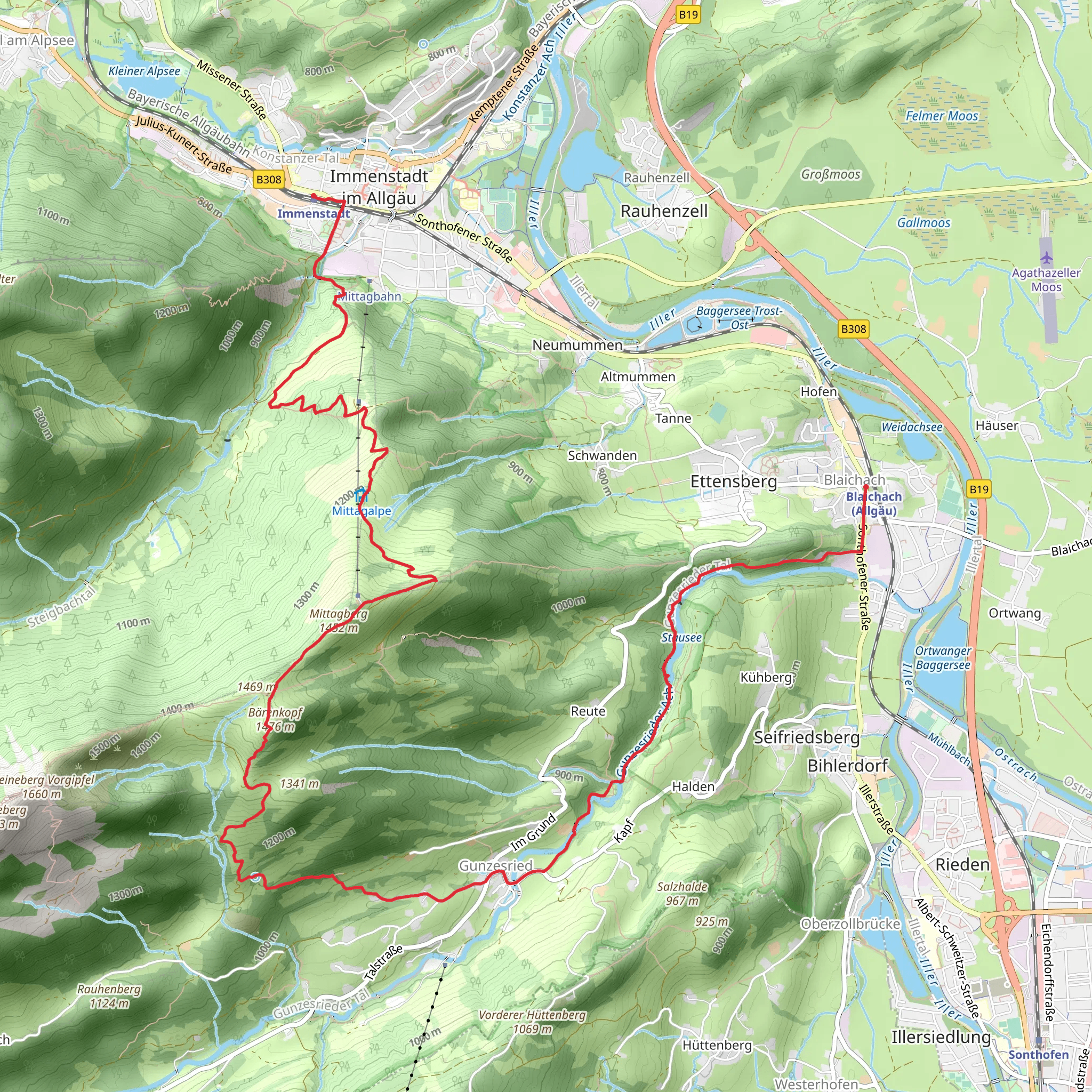 Immenstadt to Blaichach Walk via Barenkopf mobile static map
