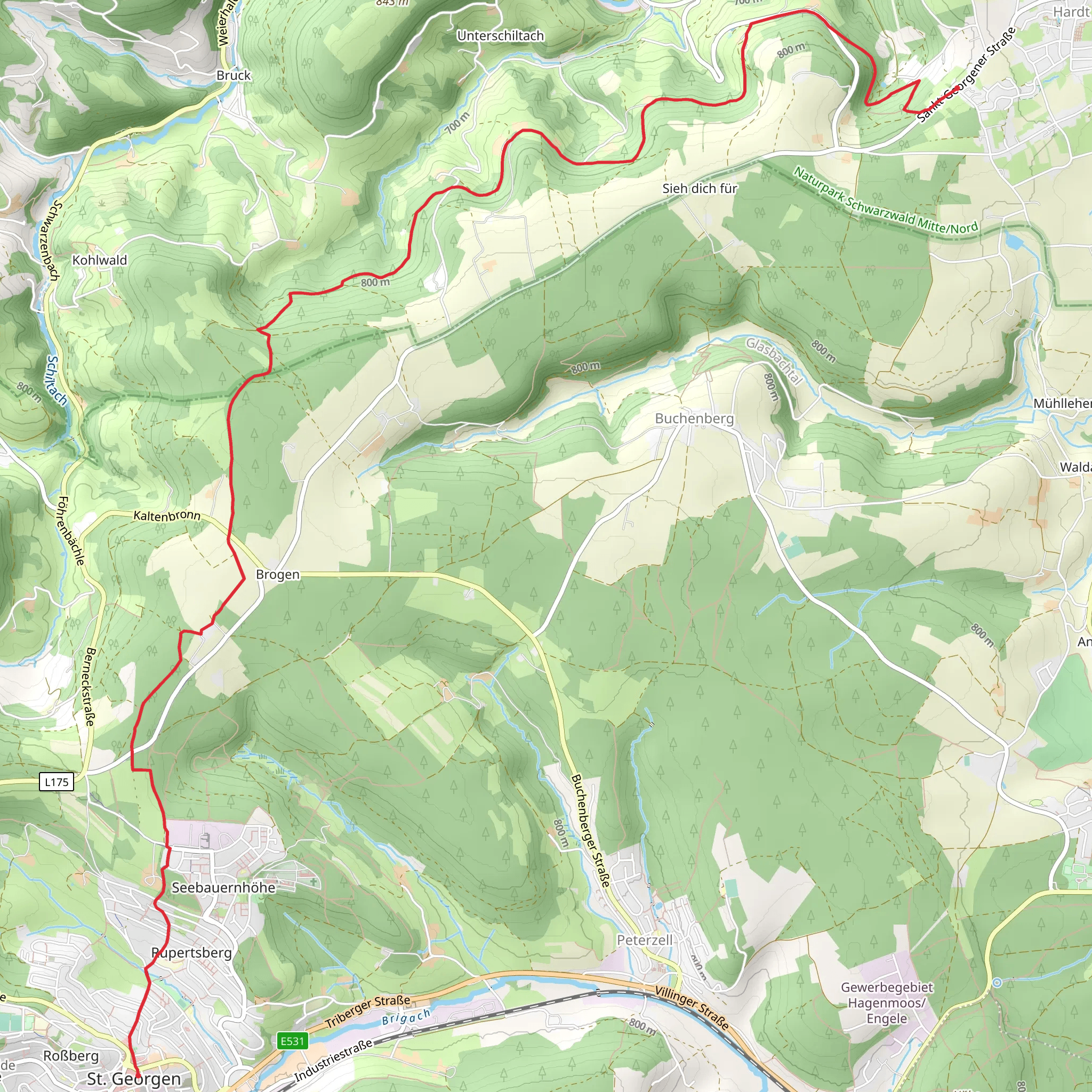 St Georgen to Hardtschmiede via Mulpenbuehl - Langenberg mobile static map