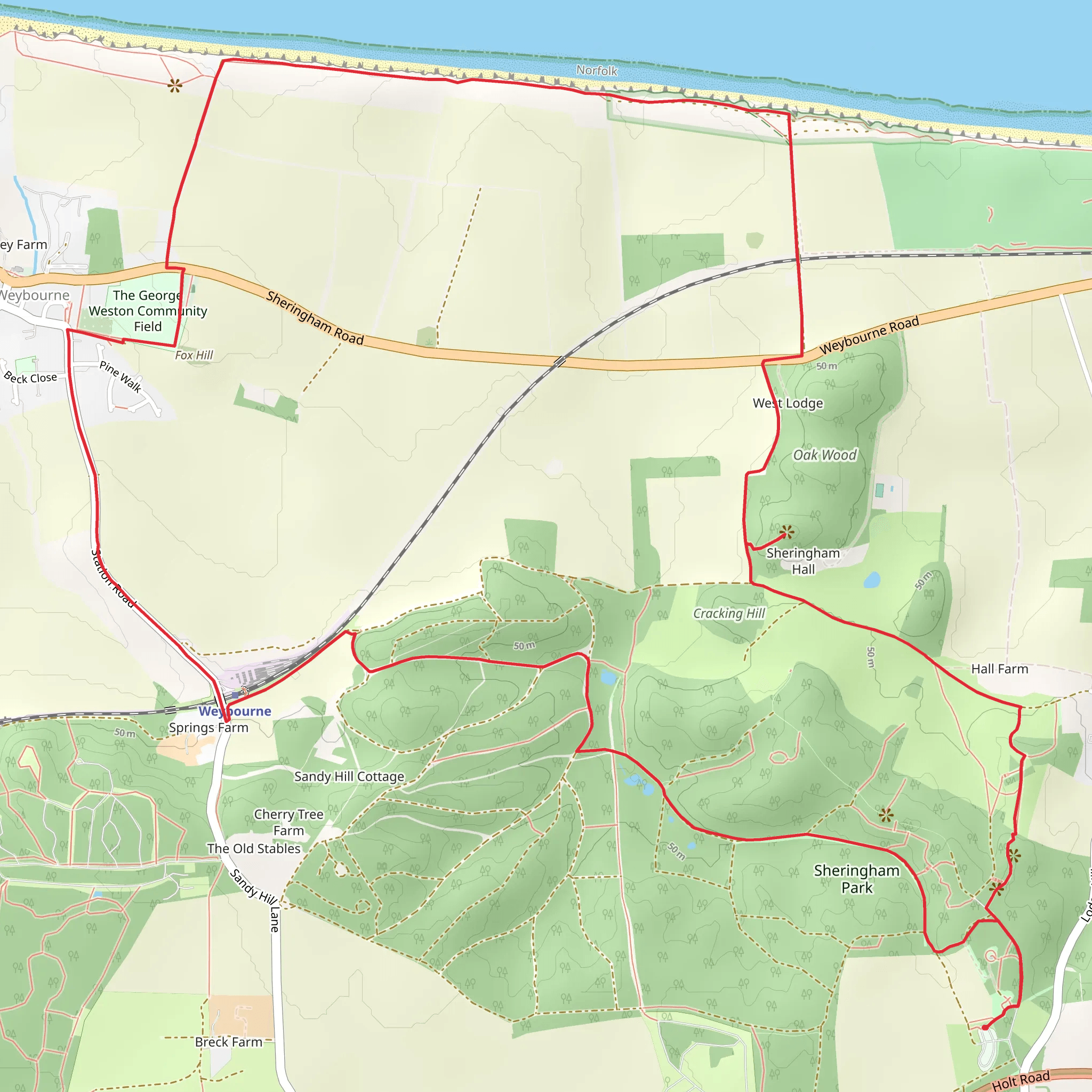 Upper Sheringham to Weybourne Loop via Weybourne Beach mobile static map