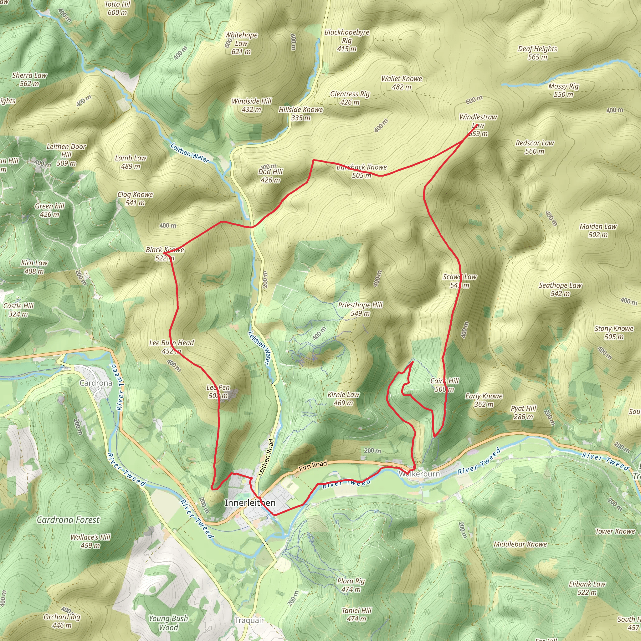 Black Knowe and Windlestraw Law Loop from Innerleithen mobile static map