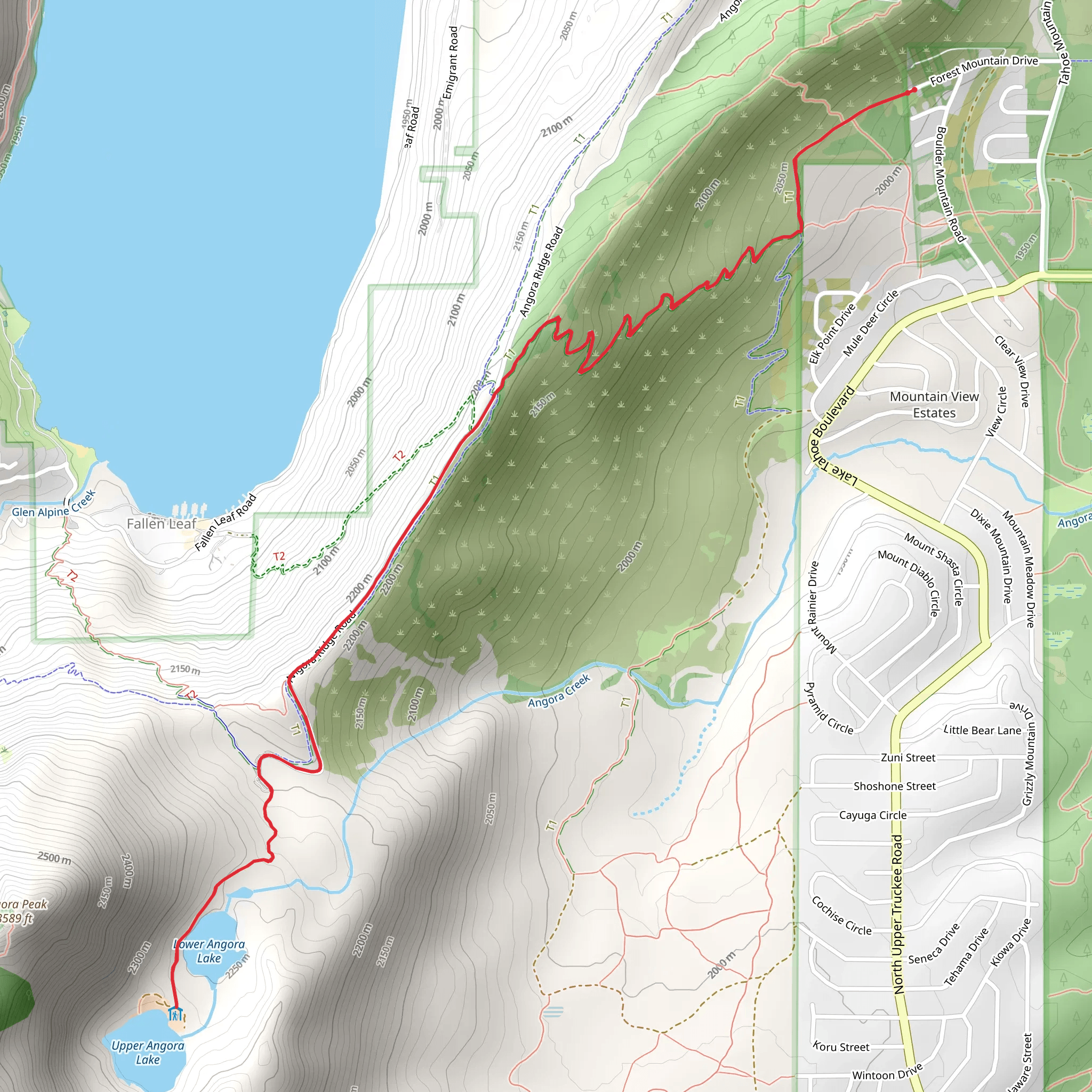 Upper and Lower Angora Lake from Forest Mountain Drive mobile static map
