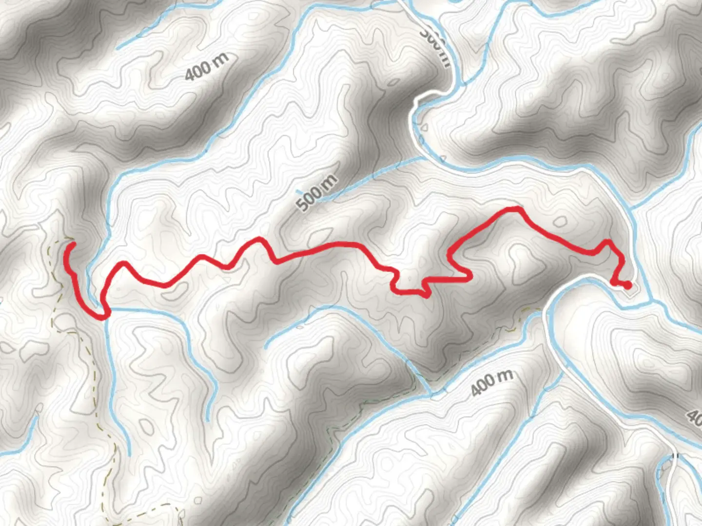 An image depicting the trail Barkcamp Branch from Citico Road and its surrounding area.