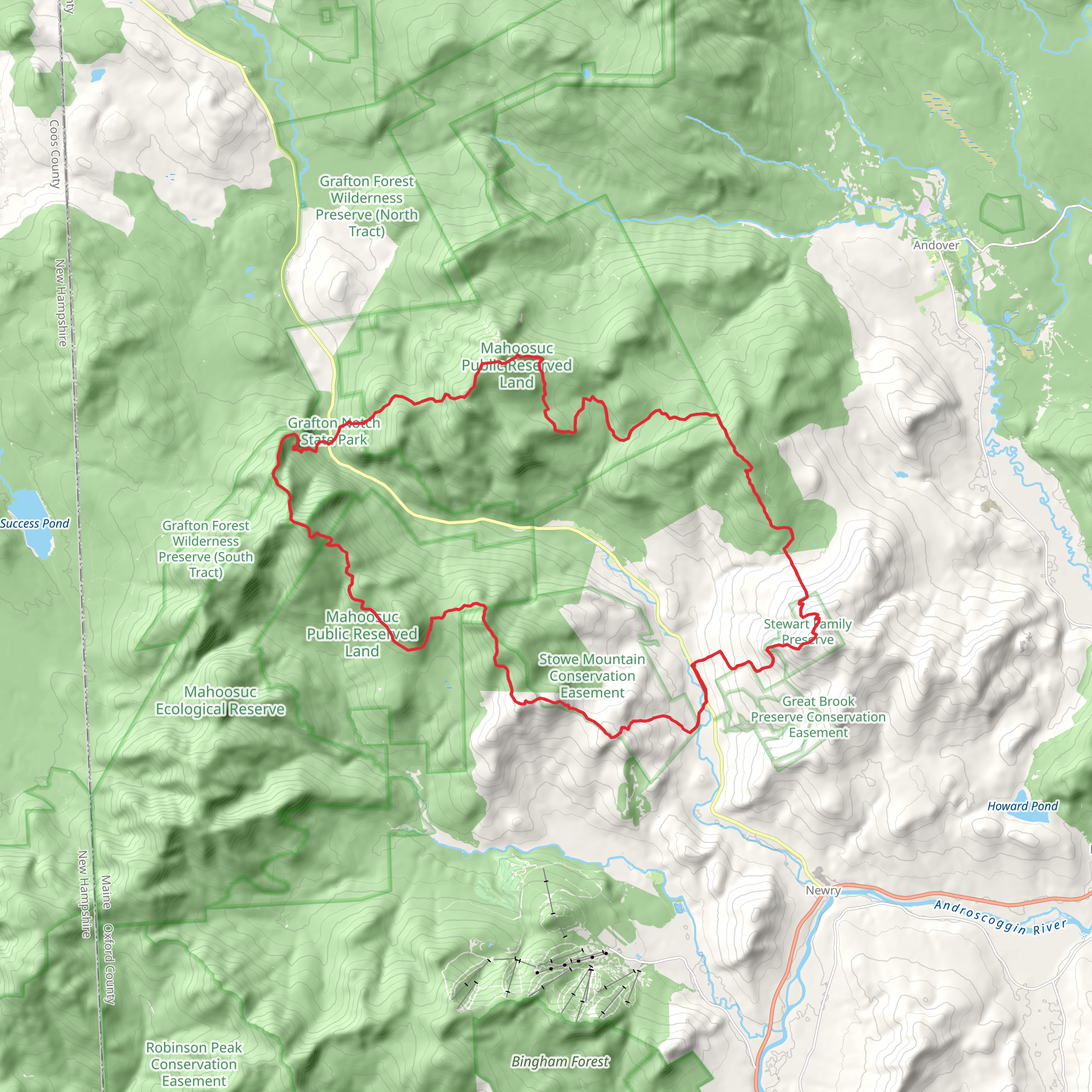 Long Mountain, East Peak, Old Speck Mountain and Stowe Mountain via Grafton Loop Trail mobile static map