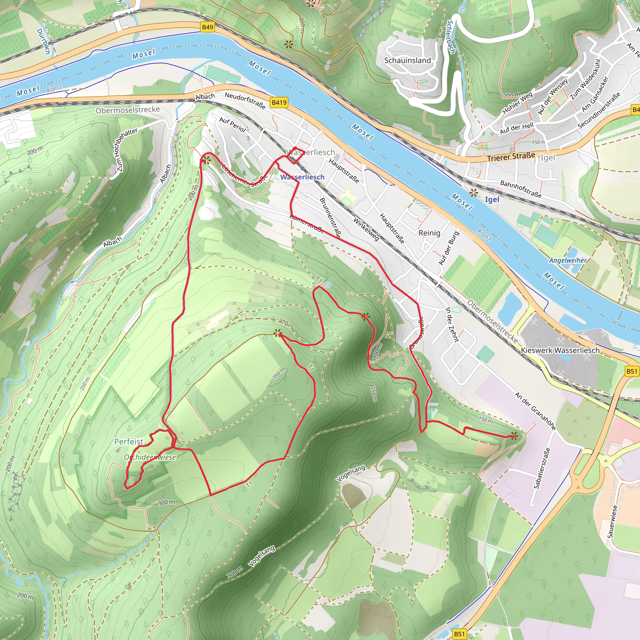 Granahoehe and Roemerstrasse via Orchideenpfad mobile static map