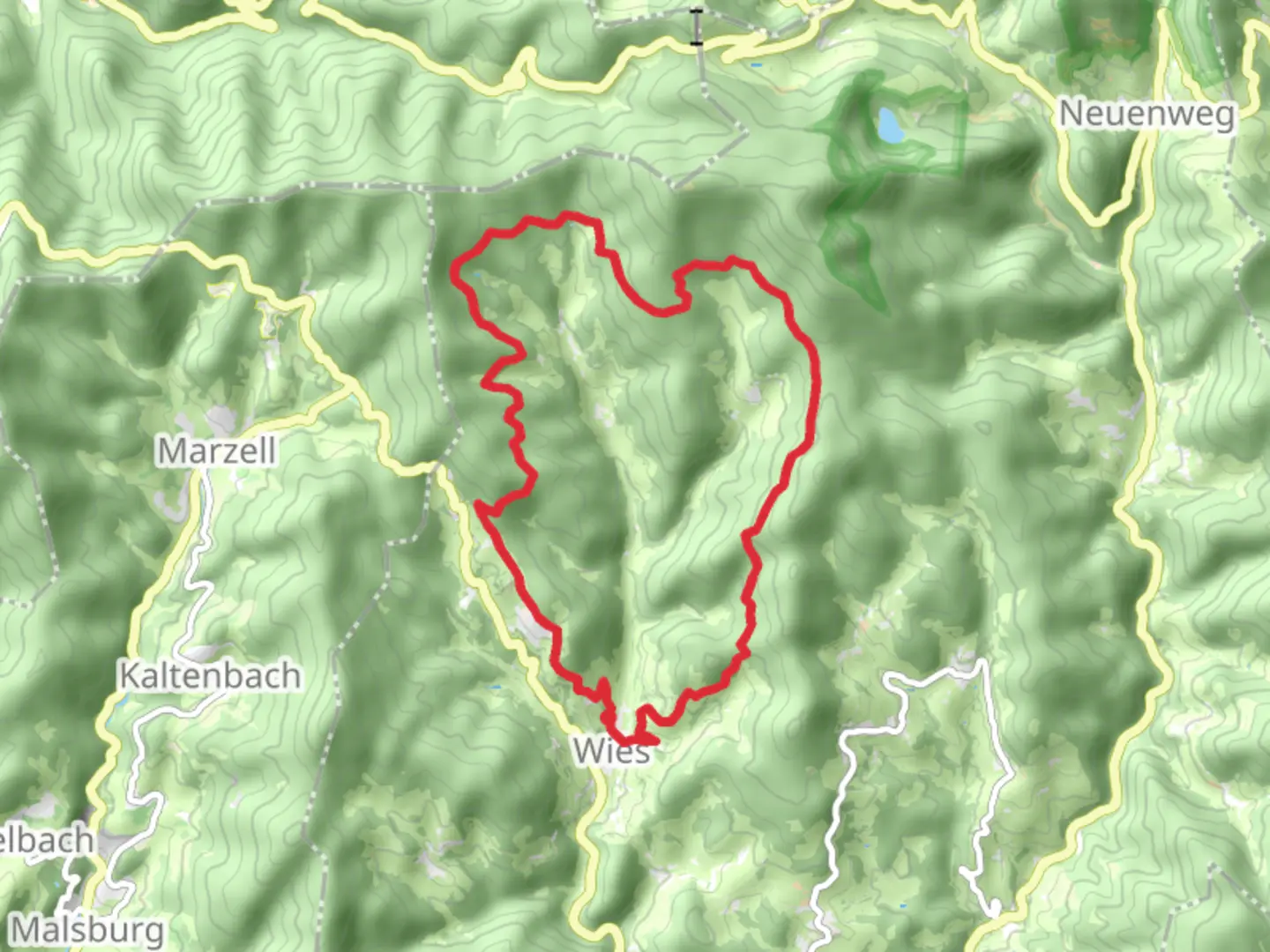 An image depicting the trail Fischenberg and Wies Loop and its surrounding area.