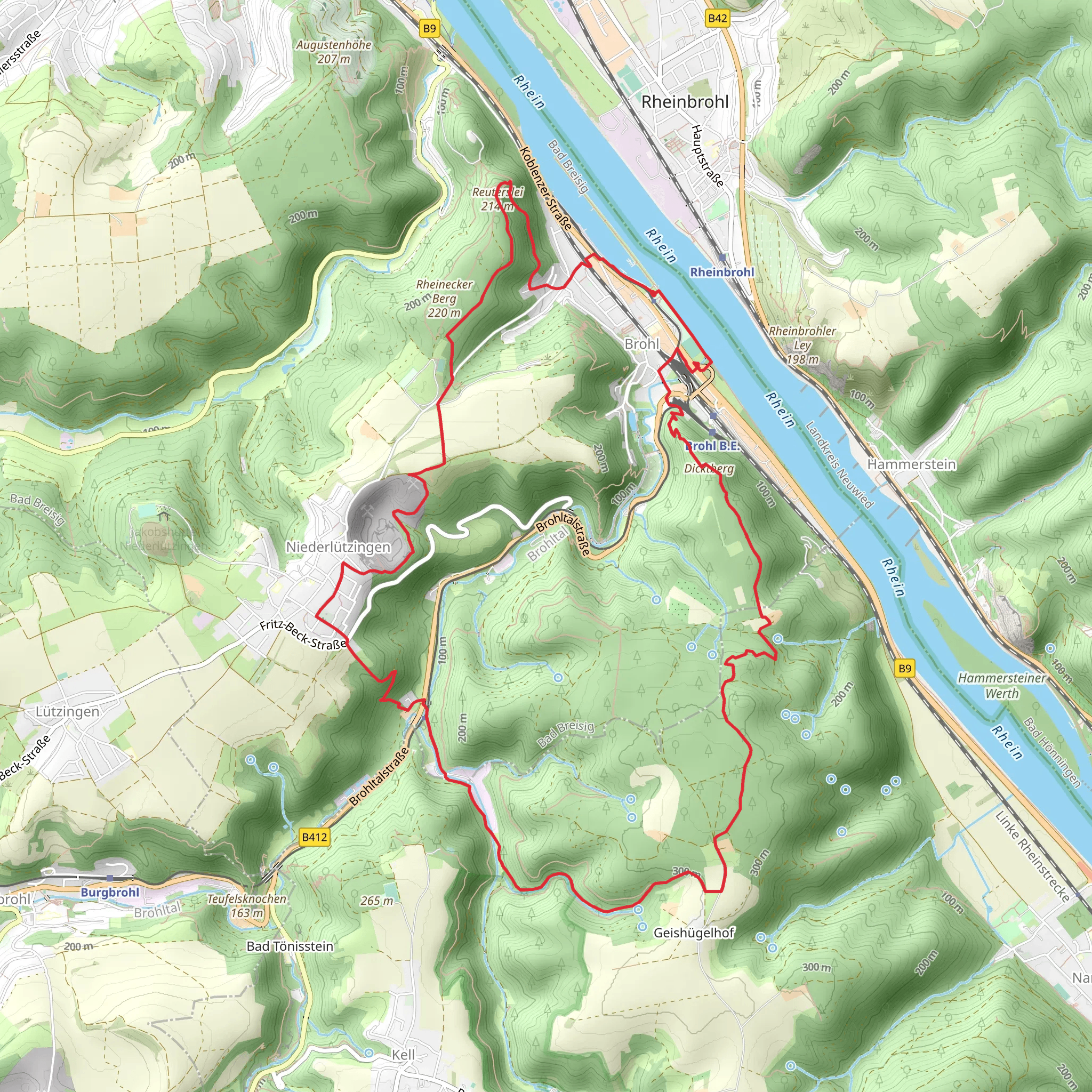 Dickberg, Hohe Buche, Schweppenburg and Rheinecker Berg Loop - Brohl mobile static map