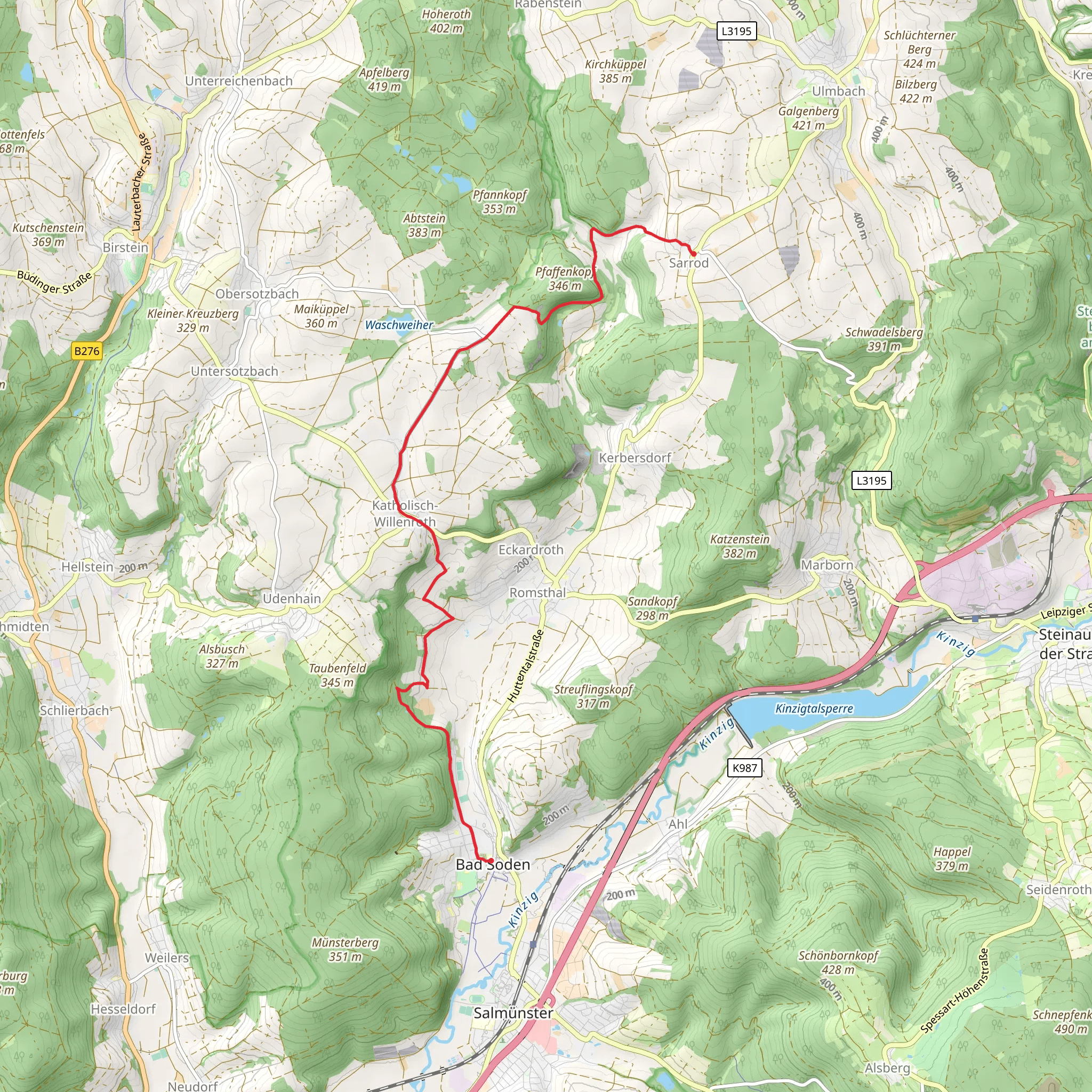 Bad Soden to Sarrod via Bad Soden - Salmuenster Wanderweg mobile static map
