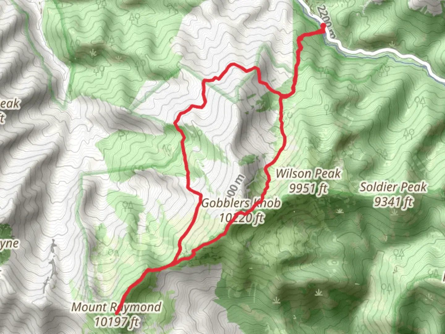 An image depicting the trail Mount Raymond via Alexander Basin Trail and Alexander Bowman Trail and its surrounding area.