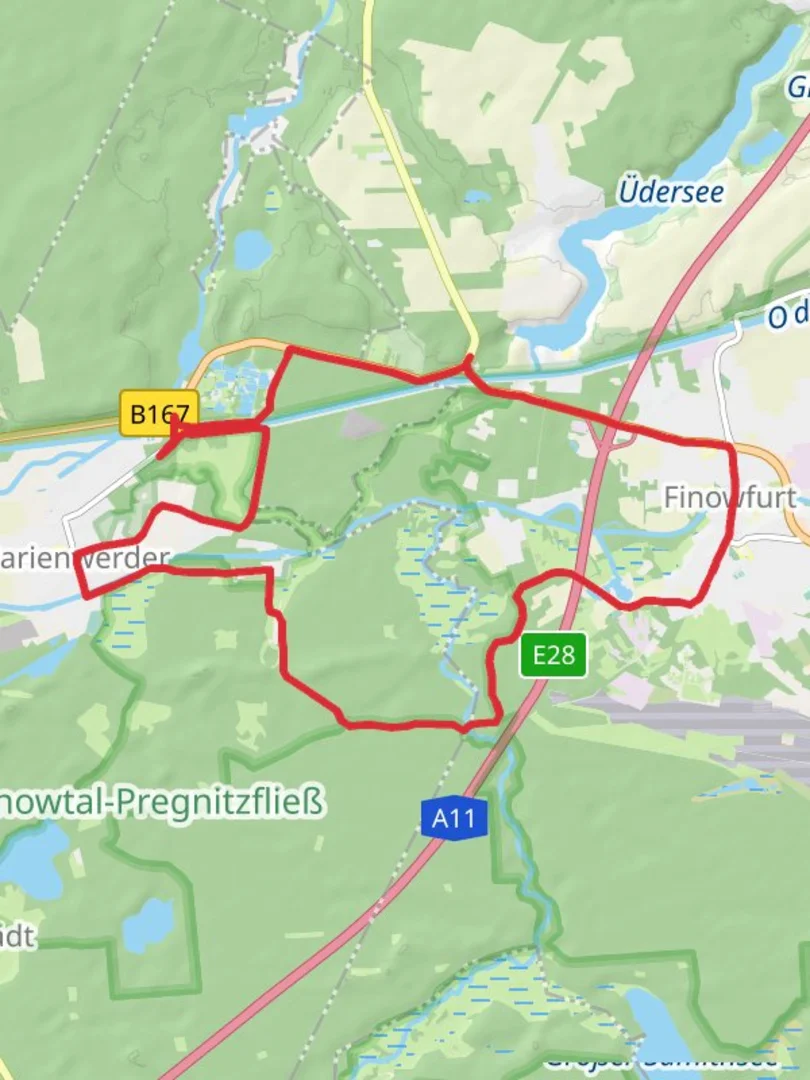 An image depicting the trail Finowfurt and Oder Havel Kanal Loop and its surrounding area.