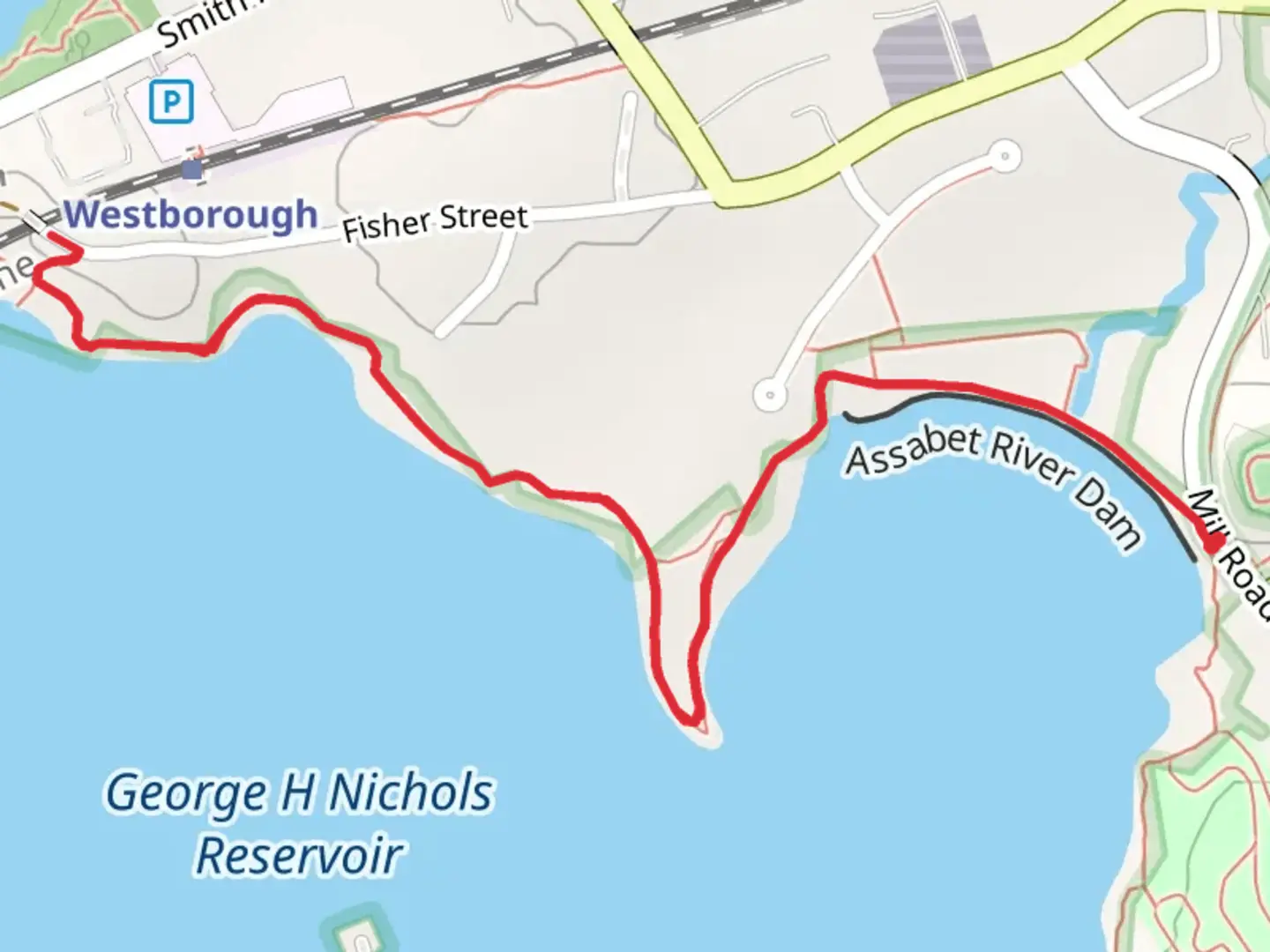 An image depicting the trail George H Nichols Reservoir via Charm Bracelet Trail and its surrounding area.