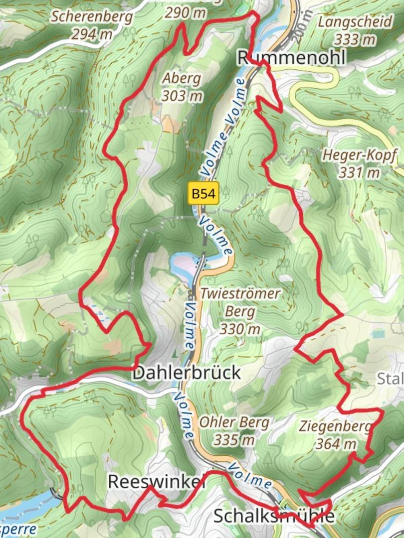 An image depicting the trail Rummenohl and Schalksmuhle Loop and its surrounding area.