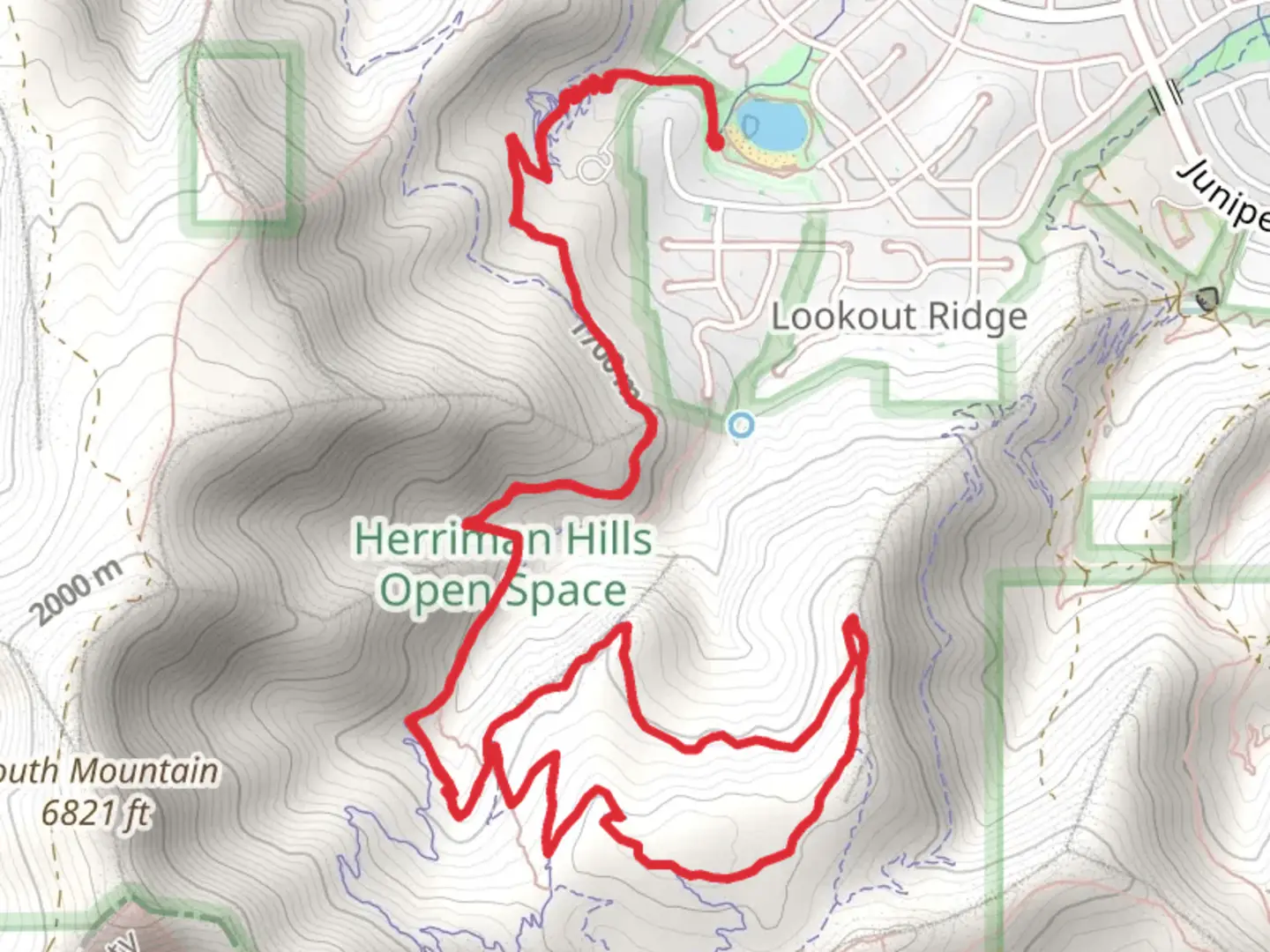An image depicting the trail Blackridge Trail and Eric's Trail and its surrounding area.