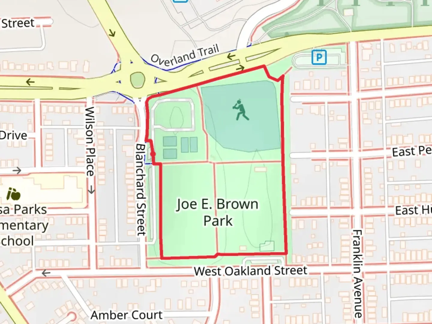 An image depicting the trail Joe E Brown Park Loop and its surrounding area.